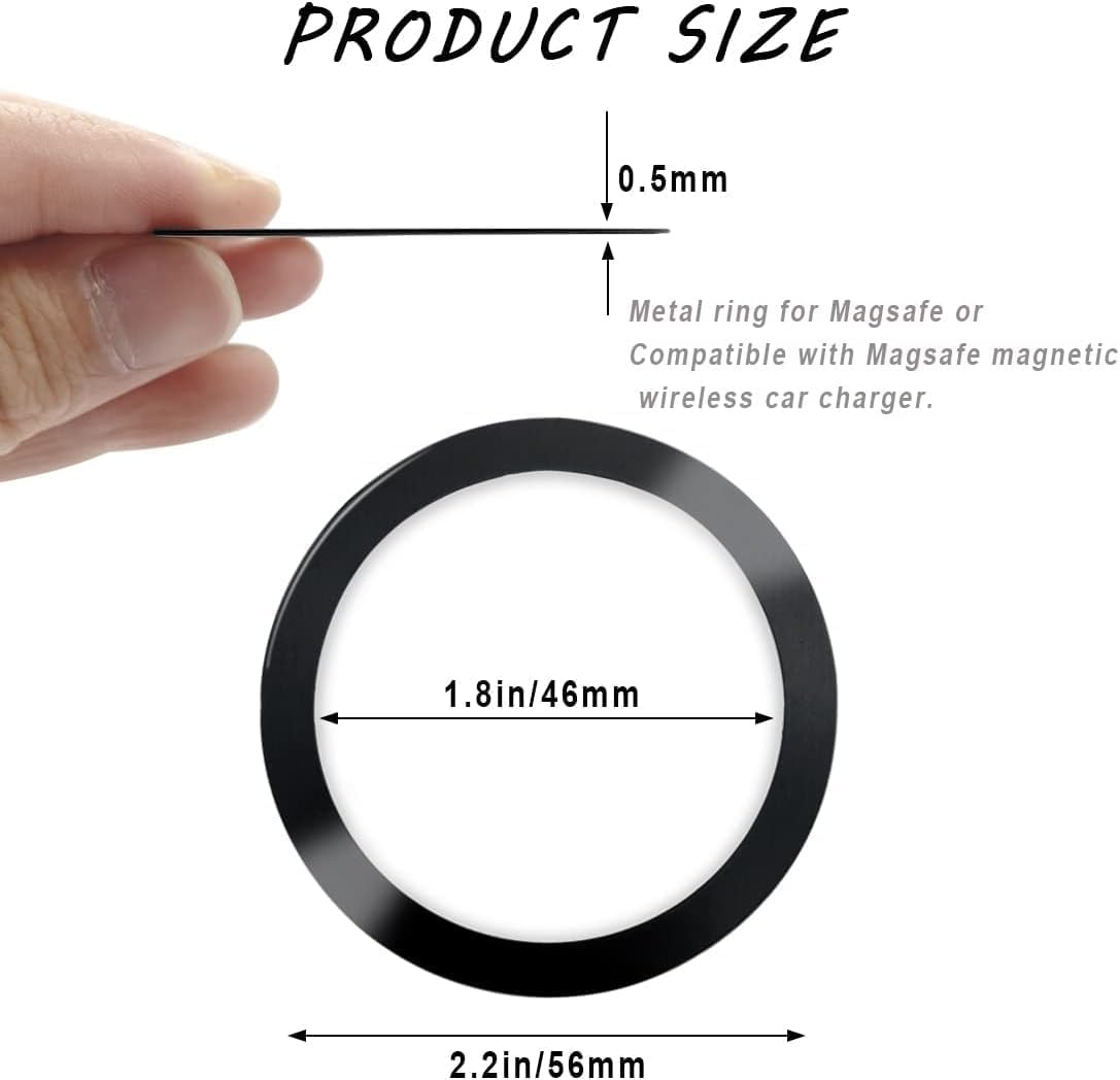 8 Pack Universal Metal Rings Sticker Compatible for Magsafe Magnetic Wireless Charger Iphone 15 14 13 12 Pro Mini Max Galaxy,(No Magnet) Ultra-Thin Car Charger Conversion Accessories,(Black,White) image number 2