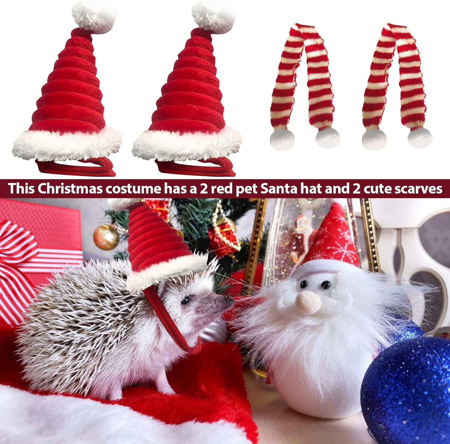 Pet Christmas Hat, Pack of 2 Mini Christmas Hat for Pets, Cat Christmas Hat, Adjustable Christmas Hat, Christmas Pet Costume, Christmas Costume for Dogs, Cats, Hamsters, Bunny
