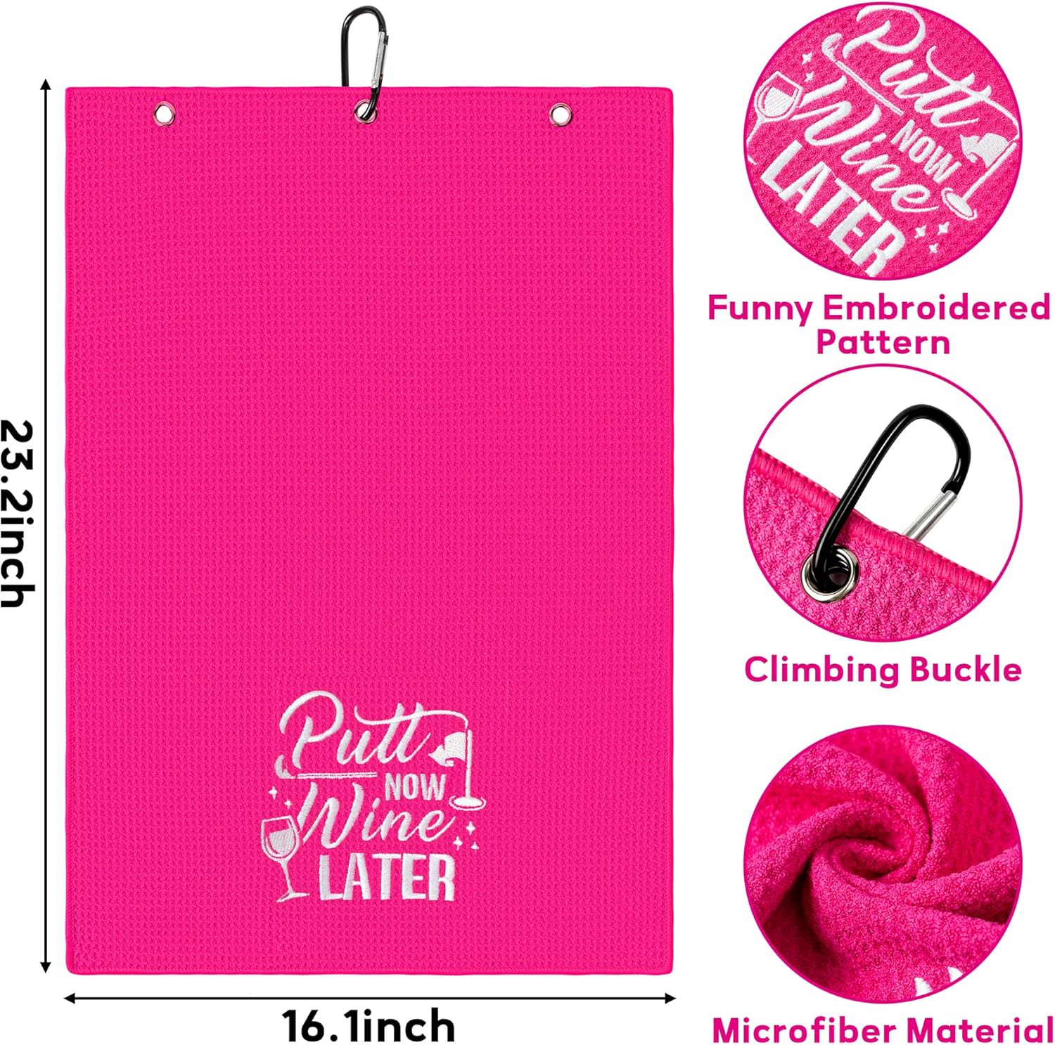 R HORSE 2Pcs Funny Golf Towel Gifts for Women, Embroidered Pink White Golf Towel for Golf Bags with Clip, Women Golf Accessories Christmas Birthday Gift for Mother Girlfriend Women Golf Fan Golfer