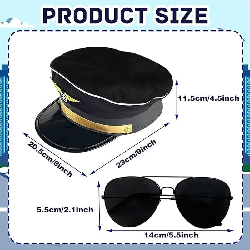 Pilot and Flight Attendant Accessories for Adult Men and Women Costume Accessory Stewardess Outfits Bellhop Hat Scarf Sunglasses Gloves - Dark Black Captain image number 3