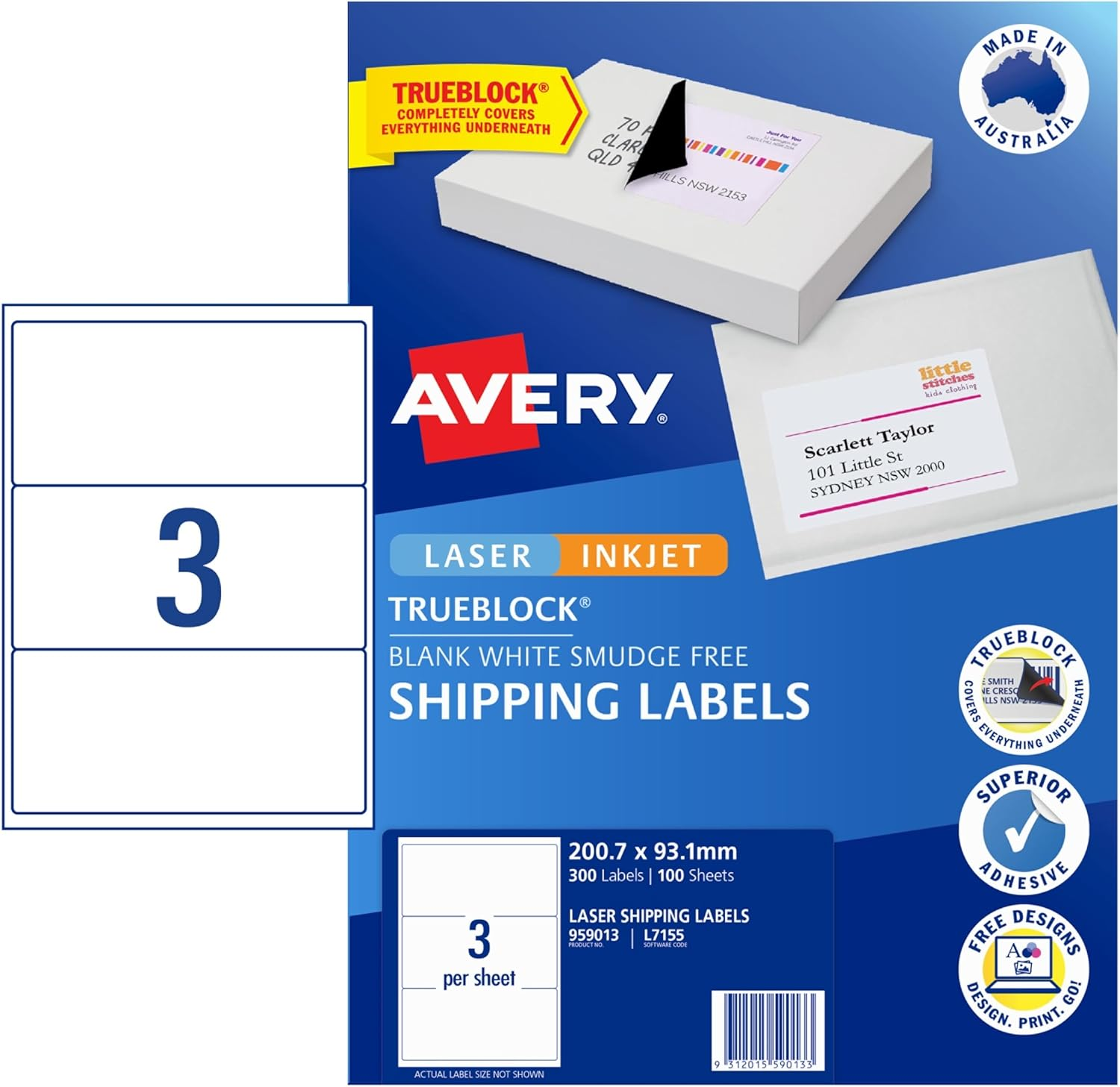 Avery Printable Blank A4 Shipping Labels, 99.1 X 67.7 Mm, White, 80 Customisable Labels (959403) image number 4