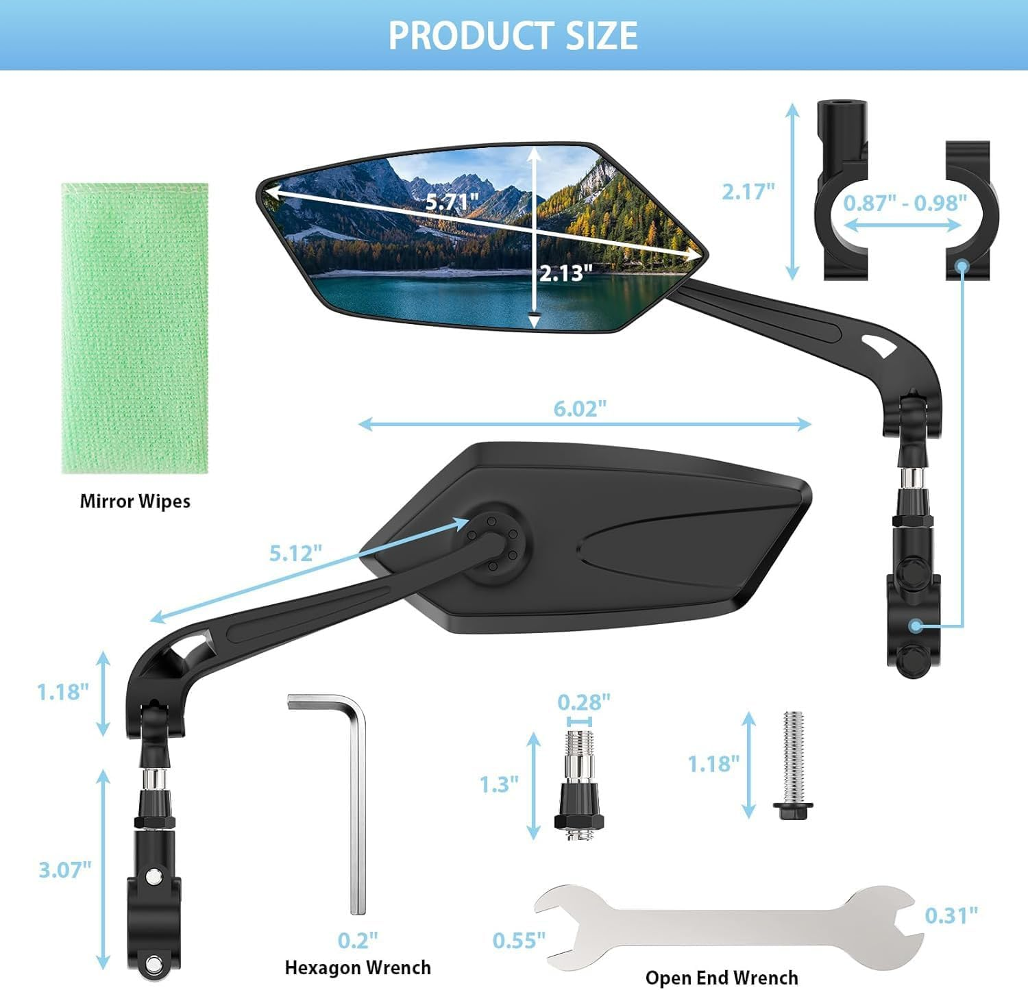 A Pair of Bike Mirrors for Handlebars - 360&deg; Adjustable Safety Rear View Mirrors for Bicycle, Ebike, Mountain & Road Bikes,Bicycle Universal Fit Accessories Universal Fit 22-24Mm (Scratch Resistant) image number 2