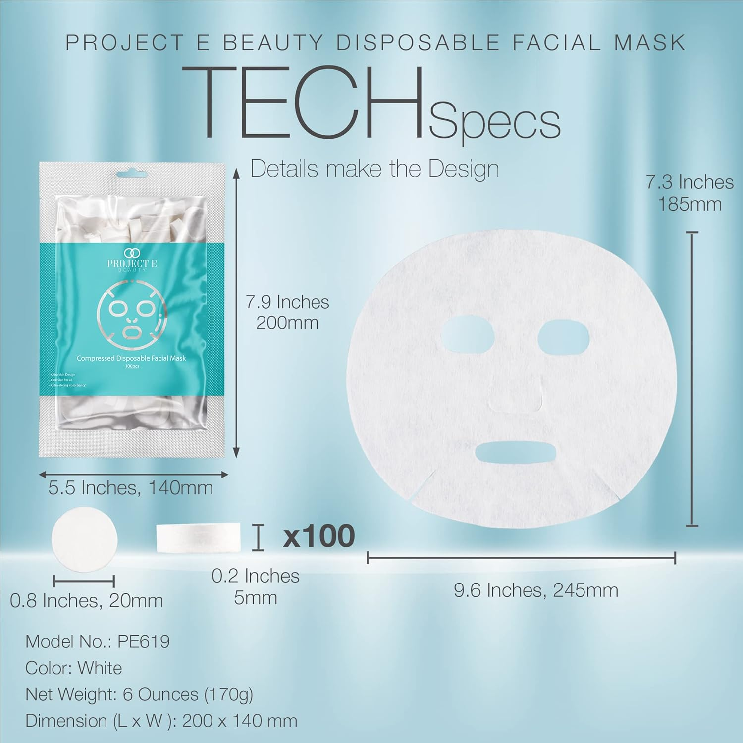 Project E Beauty 100PCS Disposable Non-Woven Cotton DIY Natural Spa Skin Care Cosmetic Facial Paper Sheet Eye Nose Face and Compressed Mask Towel Sheet Toner Lotion Paper (Facial Mask) image number 2