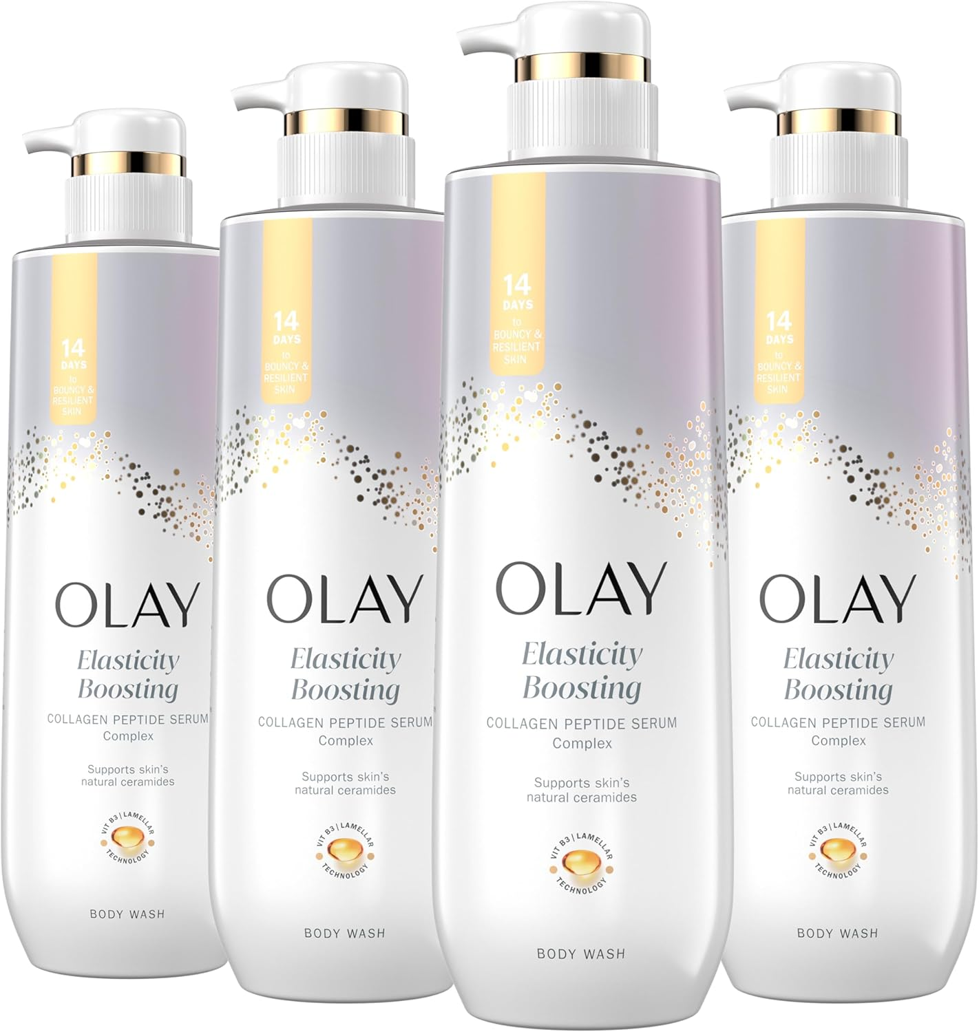 Olay Body Wash for Women, Elasticity Boosting, Collagen Peptide Serum Complex, Renews Moisture, Free of Parabens & Phthalates, Vitamin B3 Lameller Technology, for All Skin Types, 20 Fl Oz (Pack of 4) image number 6
