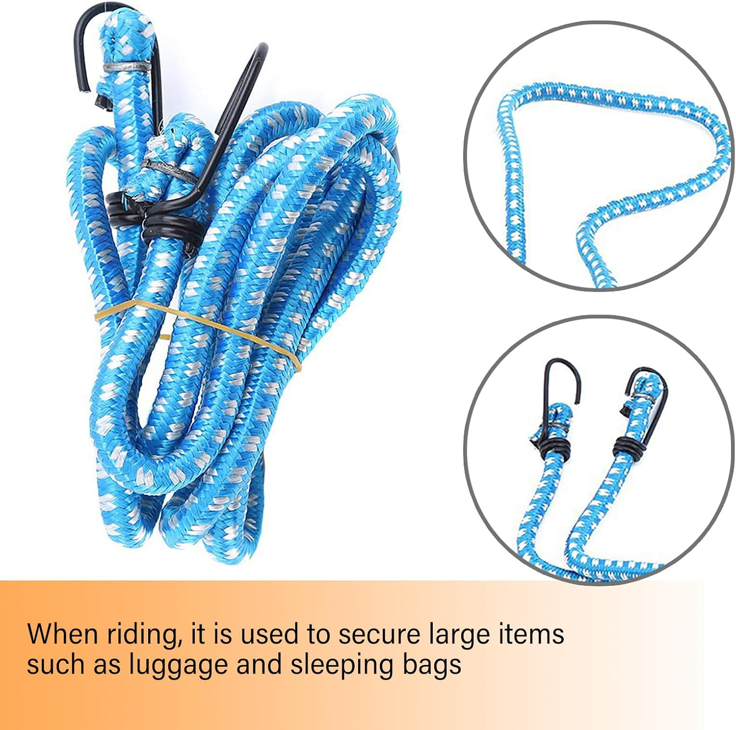 3 Piece Elastic Bungee Strap Set with Camping Weather Resistant Elastic Luggage Cord Bungee Cord Hook for Securing Luggage image number 6