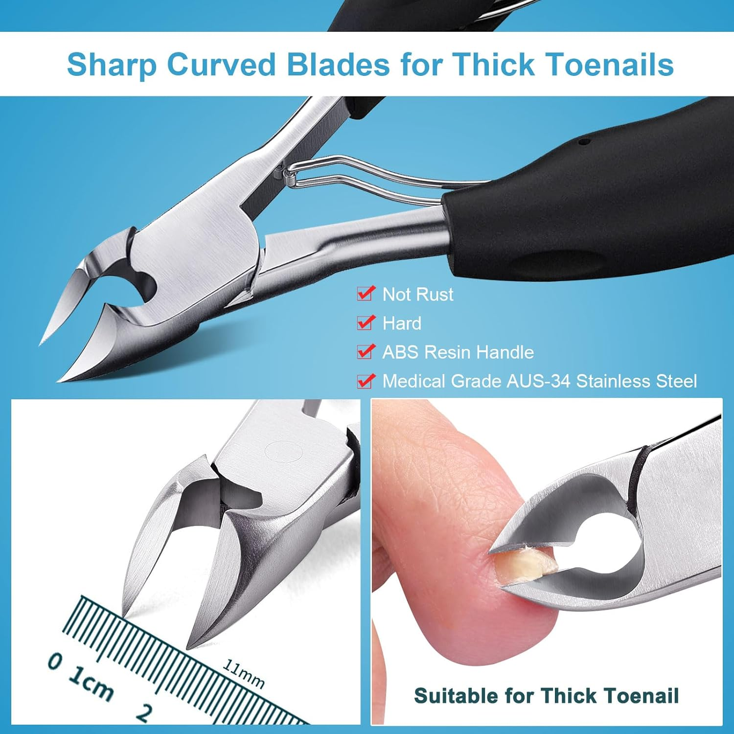 Orelex Toenail Clippers for Seniors Thick Toenails, Toe Nail Clippers Set for Ingrown Toenail, Men and Adults, Elderly, Professional, Super Sharp Curved Blade Grooming Tool, Predicure image number 2