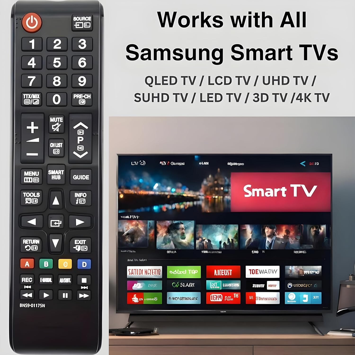 Universal Remote Control for Samsung Smart Tvs &ndash; Replacement Remote for Samsung LED, LCD, QLED, UHD, 4K, Frame, HDR, and Curved TV Series (No Setup Required) image number 4