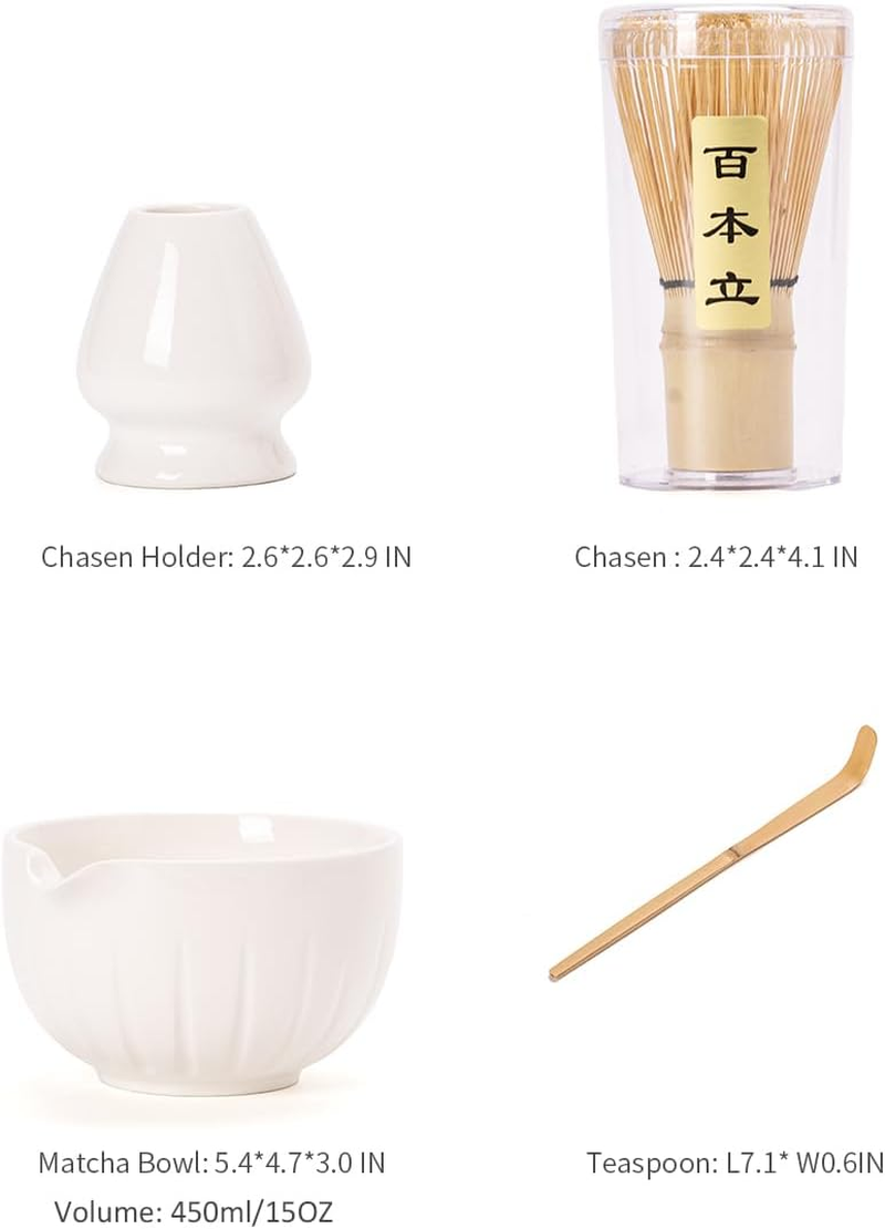 TANG PIN Matcha Set - Match Bowl and Whisk | Matcha Scoop Matcha Stand (Chasen Holder) 4Pc Perfect Matcha Kit for Matcha Tea Ceremony (White) 5.4*4.7*3.0 - Mottled Green image number 6