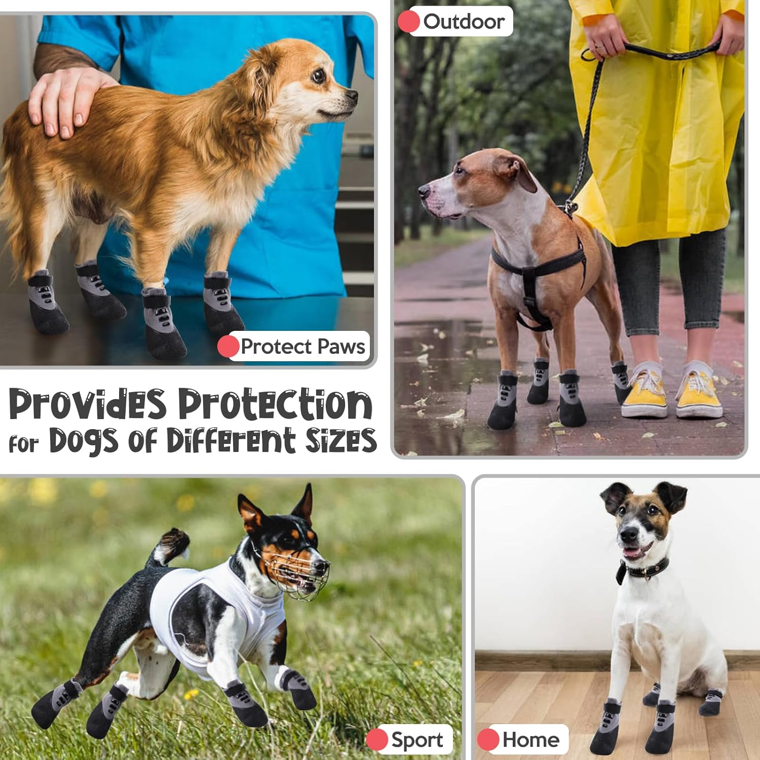 PUMYPOREITY Pack of 4 Dog Socks, Waterproof, Dog Shoes, Non-Slip Paw Protection, Stretchy Socks, Outdoor Dog Shoes, Waterproof Non-Slip Socks for Dogs (Grey, XL) image number 5