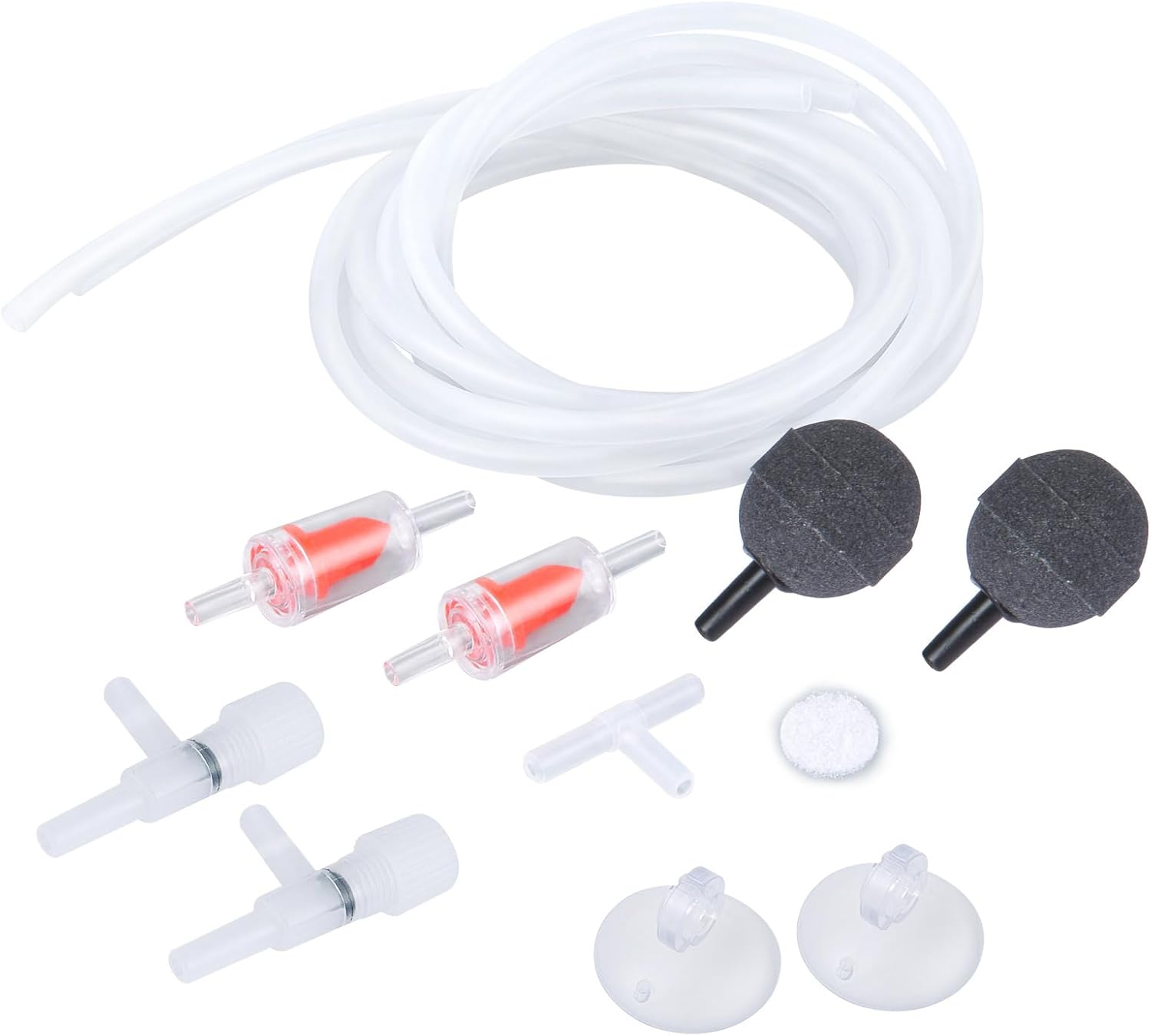 PYPABL Aquarium Air Pump Accessories Kit, 1.5M Standard 4Mm Air Tubing, Check Valves, Air Stones, Suction Cups, Regulating Valves, Connector, Suitable for Common Fish Tank Air Pumps