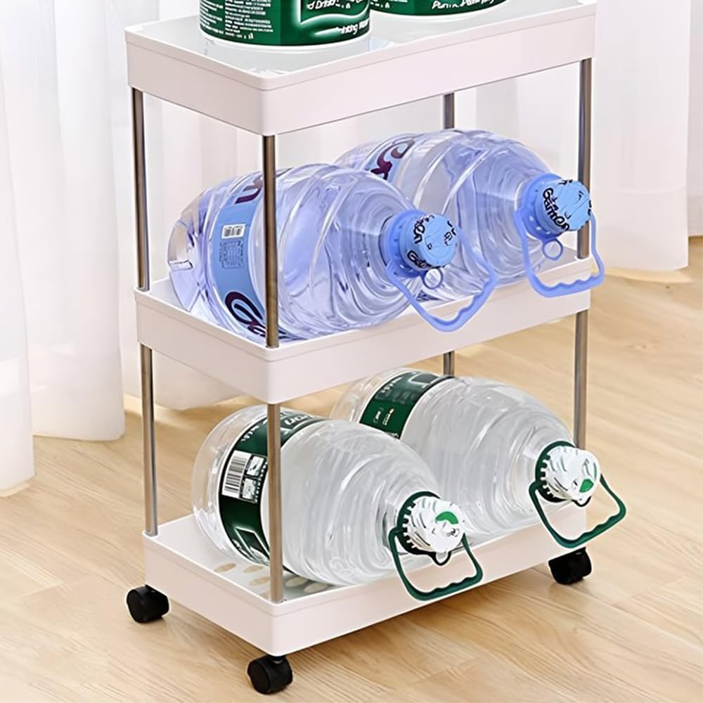 3-Tier Storage Cart, Movable Storage Rack, Portable White Utility Cart, Narrow Space Rolling Trolley with Wheel, Suitable for Kitchen Bathroom Pantry Laundry (40 * 22 * 62 CM) ﻿ ﻿ image number 6
