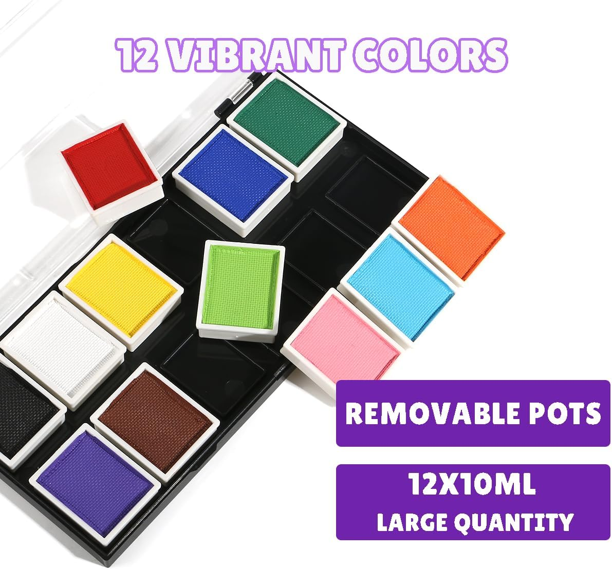 Professional Face Paint Kit, Bowitzki 12 Colors Non Toxic Hypoallergenic Water Based FDA Compliant Halloween Makeup Body Face Painting Colors image number 1