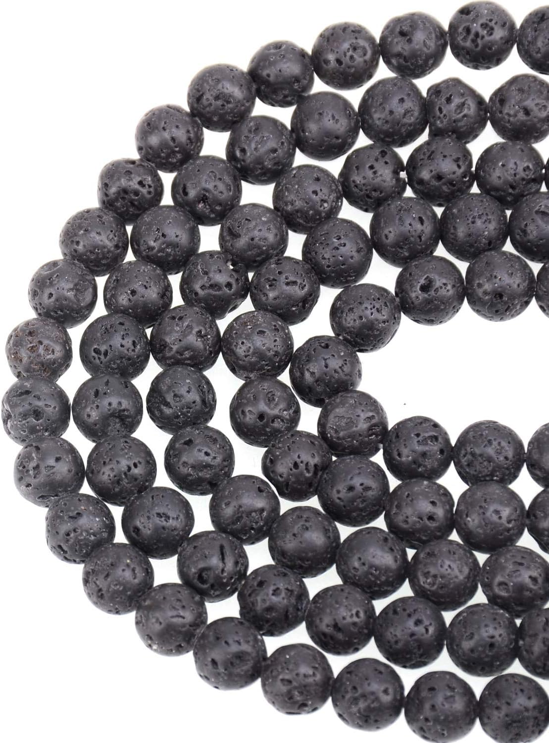 8Mm Genuine Natural round Gemstone Loose Beads for Jewelry Making with Elastic Stretch Cord Black Lava image number 2