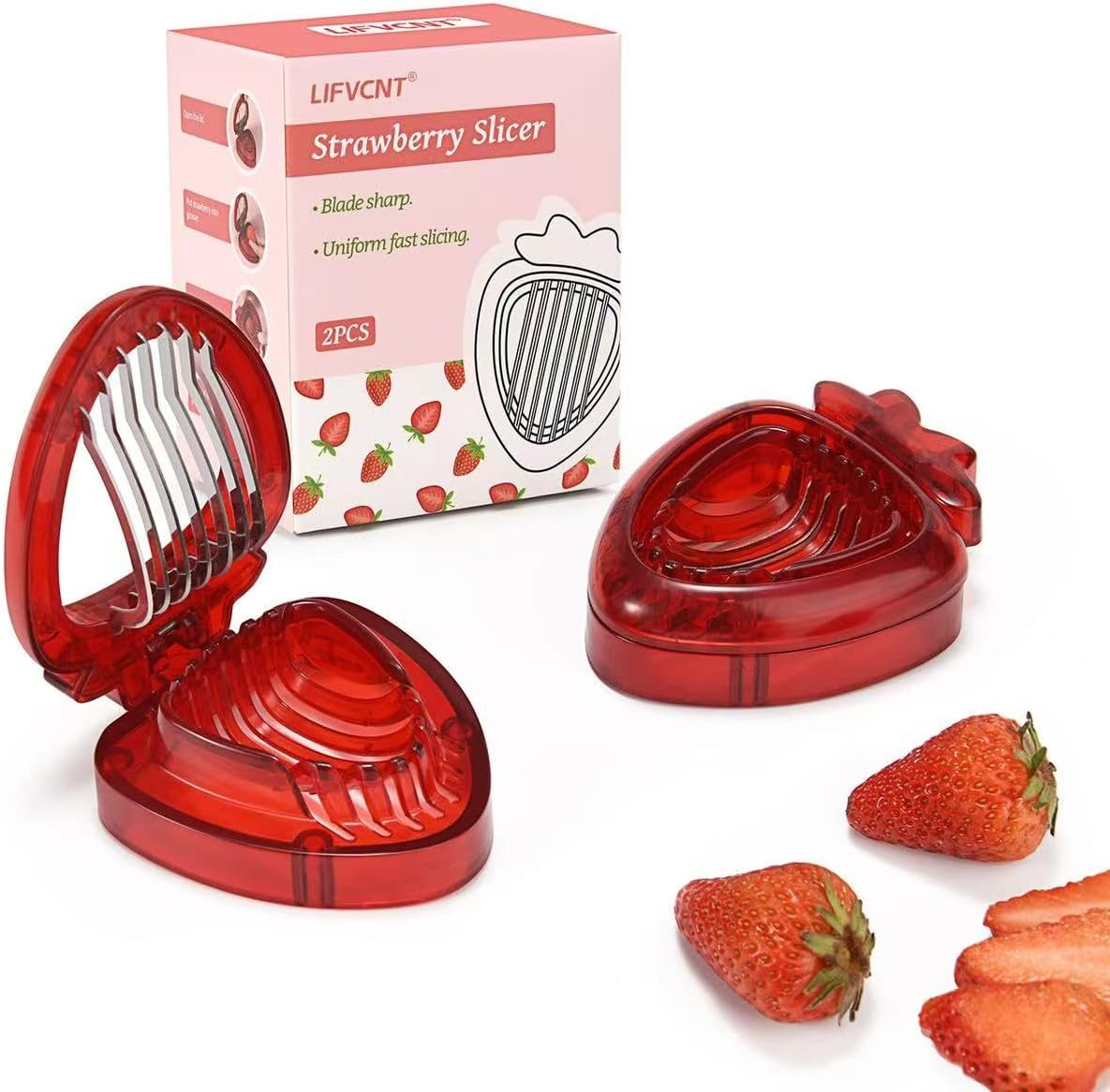 LIFVCNT 2Pack Strawberry Slicer, Fruit Cutter, Strawberry Huller Kit, DIY Platter Fruit Plate Kitchen Gadgets Tool Veggie Slicer for Dessert Cups Decor, Cake Stand Decorations, Homemade Bread Decor