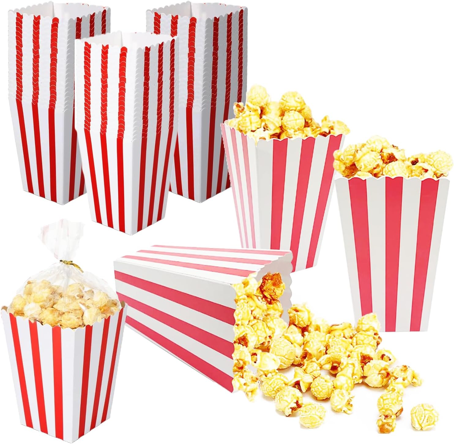 JOYSKY 26 Pcs Popcorn Boxes Red Small Candy Container Popcorn Bags Candy Boxes Paper Popcorn Bags Cardboard Red White Snack Boxes for Party Snacks Candies Popcorn Gift Bags Christmas (26)