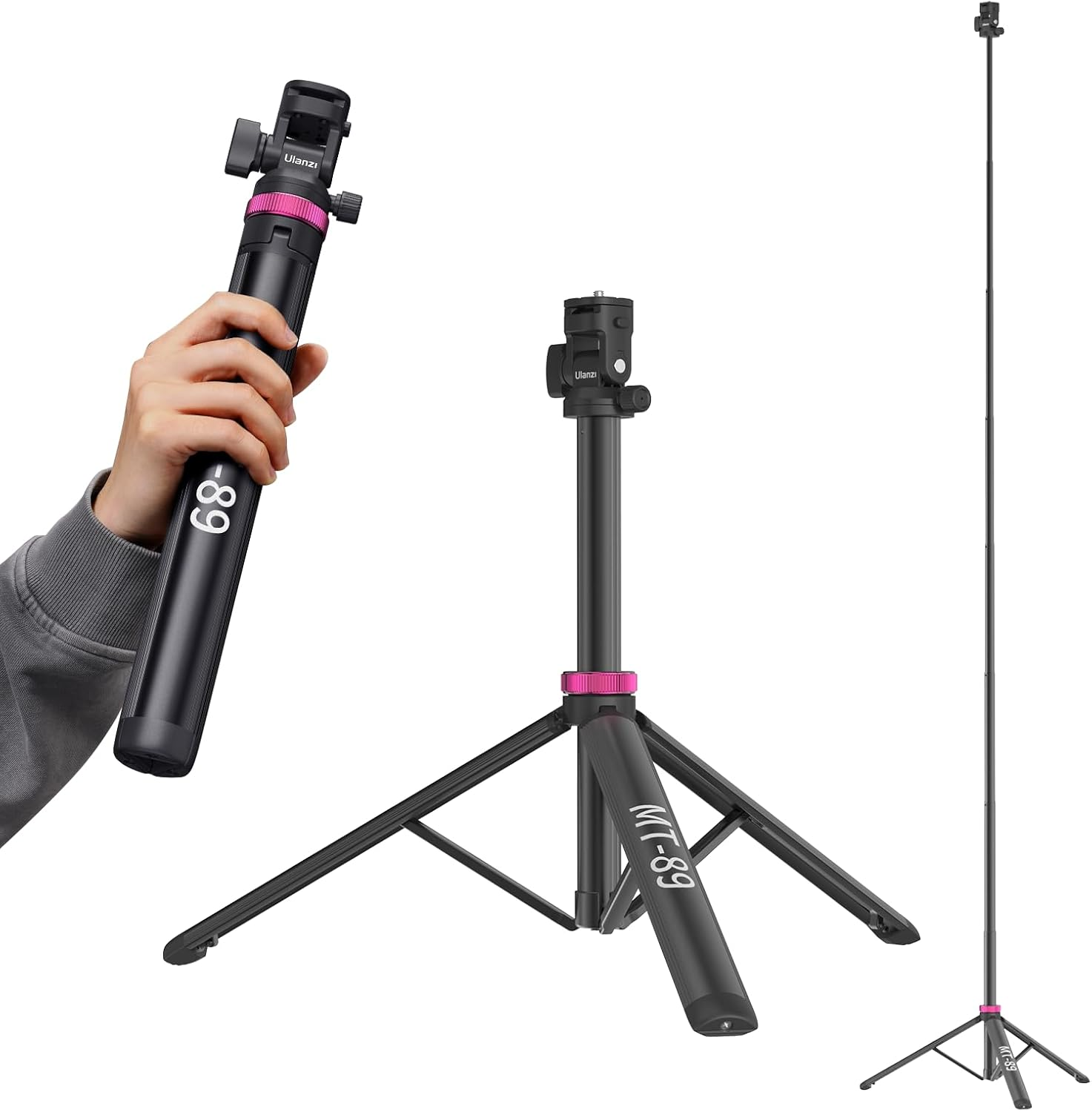 ULANZI MT-89 Extendable Tripod Aluminum, 208 Cm/82" Adjustable Light Stand with 1/4" Screw Quick Release, 360&deg; Ball Head Camera Phone Tripod for Camera Video Light Smartphone, Lightweight for Travel image number 4