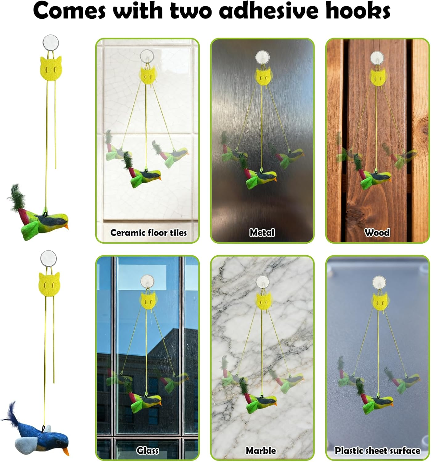 Hahago Pack of 2 Cat Toys Self-Employment Hanging Door Frame with Elastic Flutter Bird Lifelike Snipe Chirping Interactive Cat Toy with Catnip image number 6
