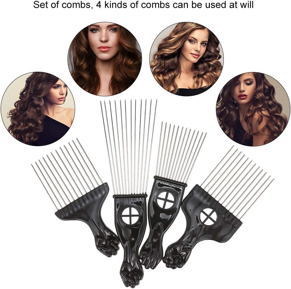 Yasao 4PCS Black Comb Set Metal Afro Hair Style Comb Curly Hair Black Suit Steel Needle Comb Hairdressing Tools image number 5