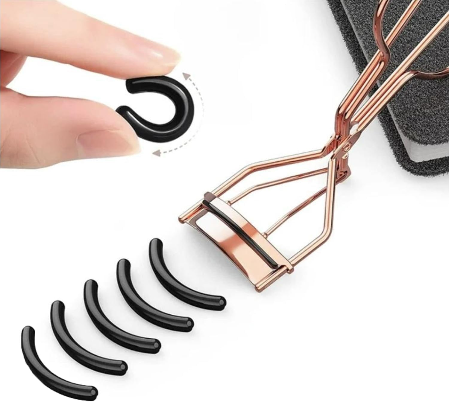 Eyelash Curler and Comb Set with 6 Refills,Mascara Applicator and Gentle Lash Separator(Rose Gold,Black) image number 1