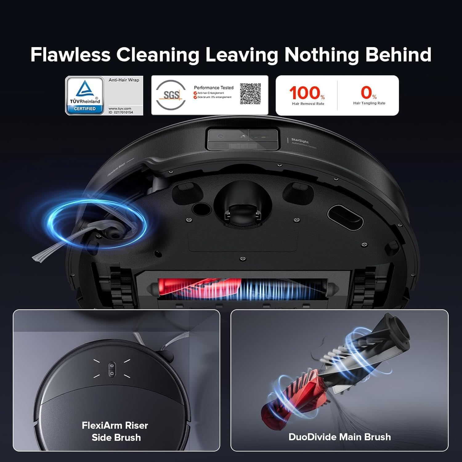 Roborock Saros 10R Robot Vacuum and Mop, Powerful Suction, Zero-Tangling, 3.14&rsquo;&rsquo; Ultra Slim, Flexiarm Riser Technology for Carpet & Floor, Corner & Edge Cleaning, Self-Emptying, Hot Air Drying image number 6