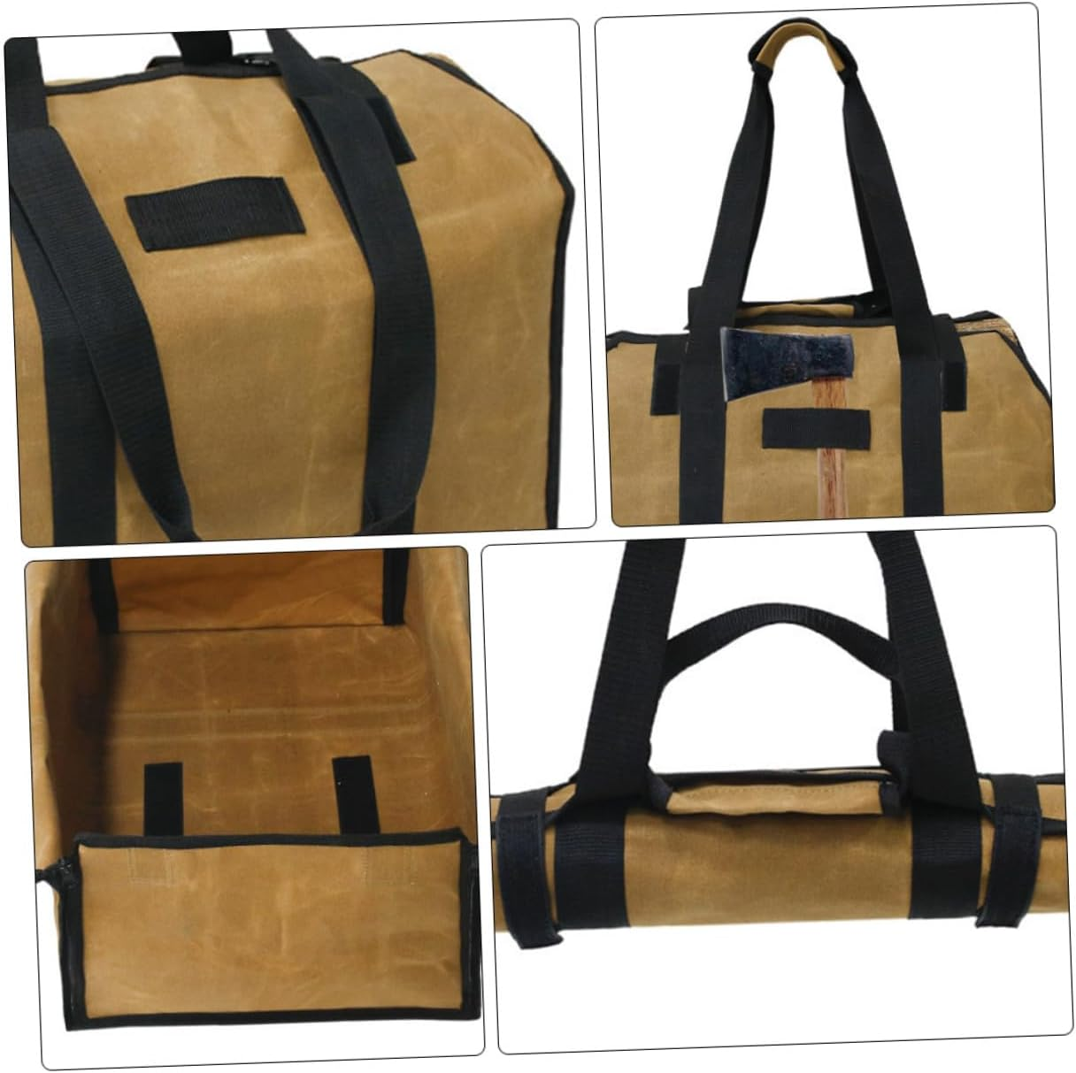 Waxed Canvas Firewood Tote Bag Log Carrier with Handles and Metal Buckle Capacity Scratch-Resistant Fire-Resistant Storage for Outdoor Camping and Indoor Fireplace Use image number 4