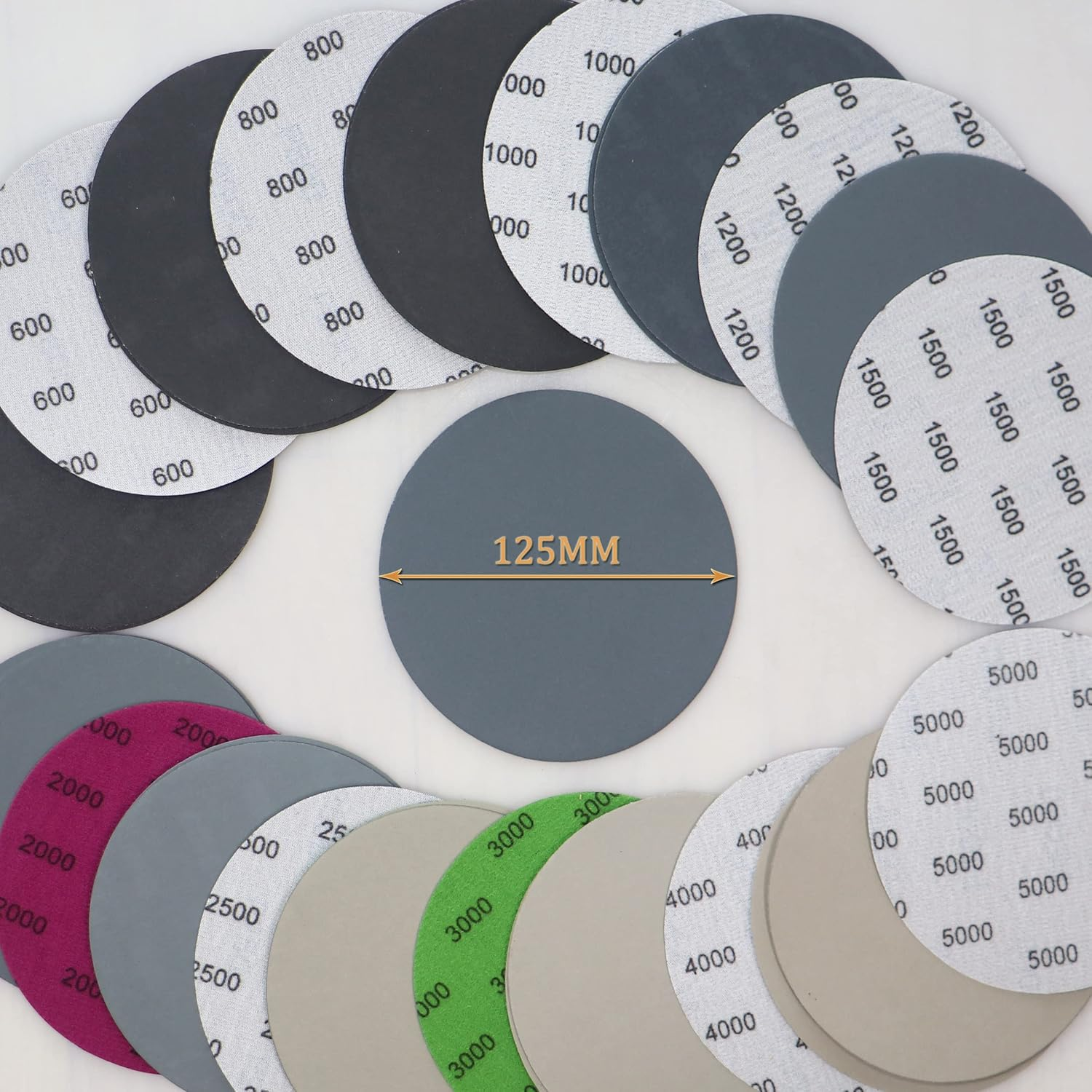 Freletry 5 Inch 30PCS #600-#5000 Hook and Loop Wet Dry Sanding Discs 600/800/1000/1200/1500/2000/2500/3000/4000/5000 Grit Compatible for Random Orbital Sander (30 PCS 5 Inch #600-#5000 Grit)