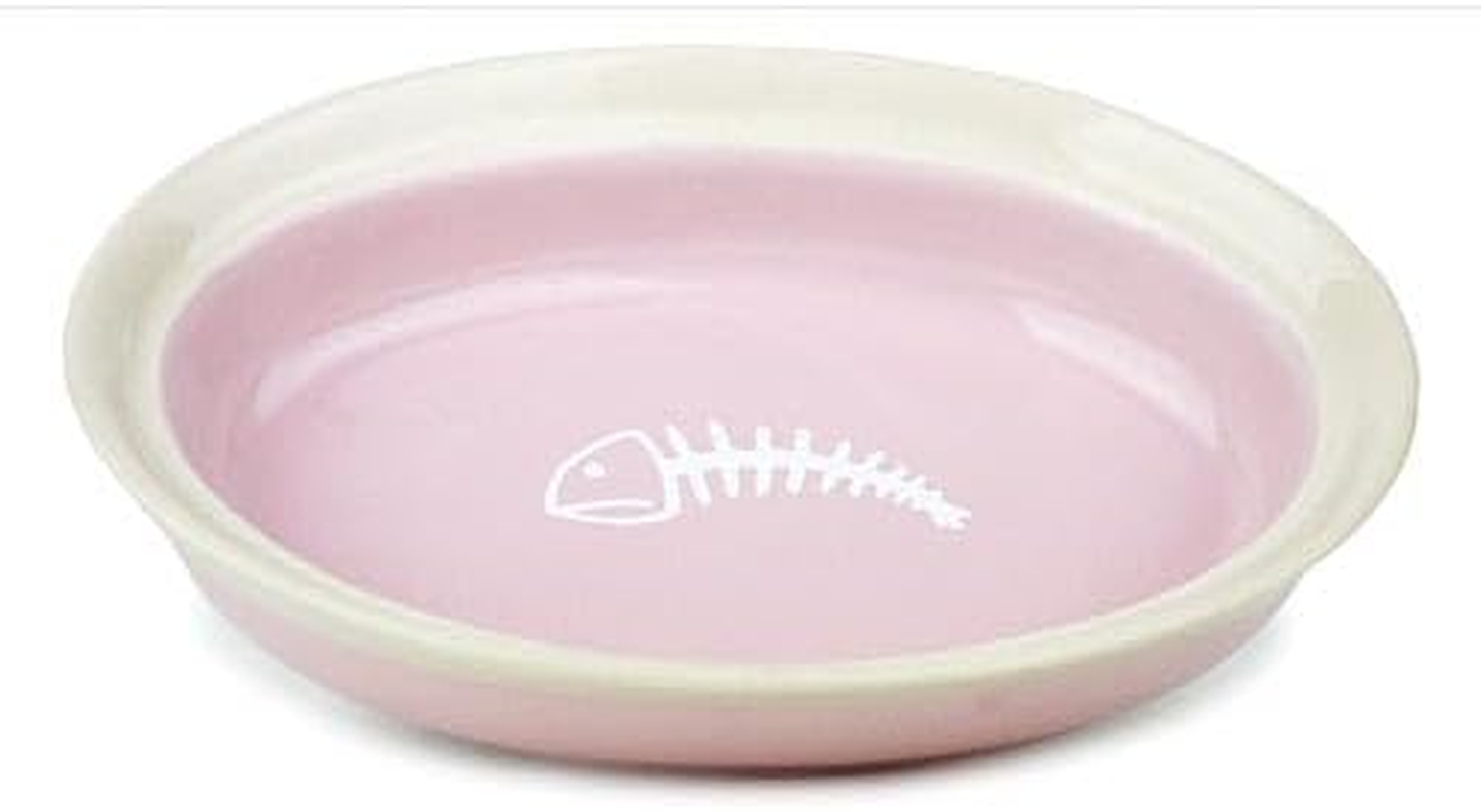 Cattitude Cat Dish Ceramic Fishy Pink 2-Pack, Pink - Cat Bowl, Dishwasher-Safe, Durable, Heavyweight Stability image number 1