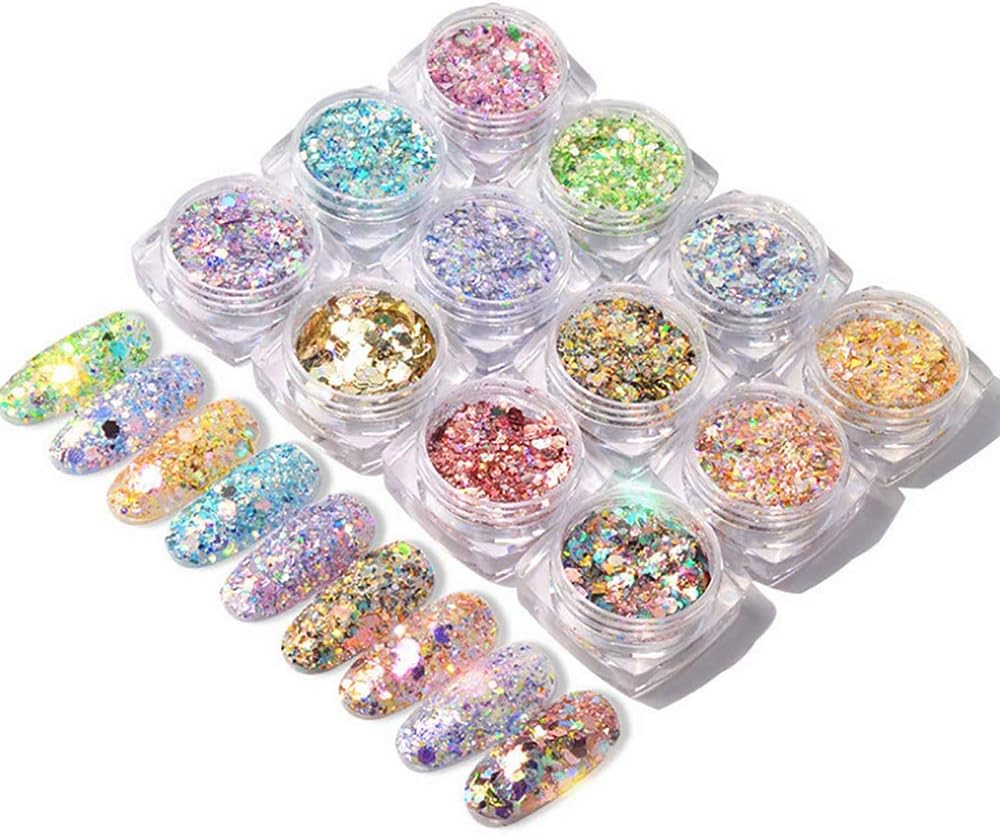 12 Sets Nail Glitter Cosmetic Face Body Hair Glitter Decoration for Arts Festival Party Christmas
