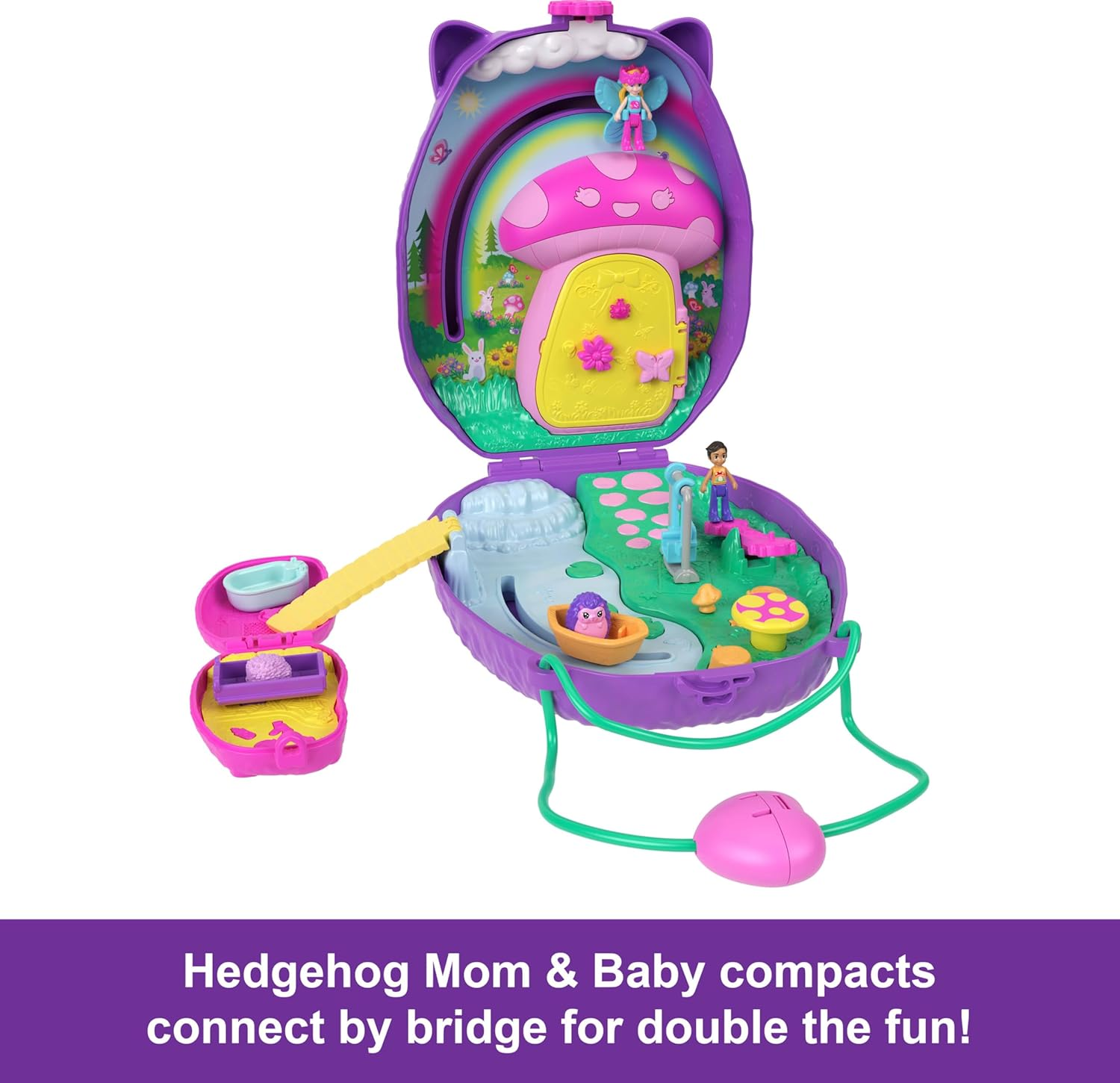 Polly Pocket 2-In-1 Travel Toy with 2 Micro Dolls and 16 Accessories, Hedgehog Purse Playset with Pet Theme image number 5