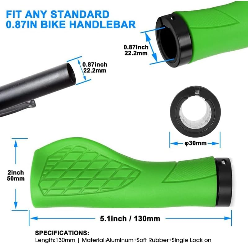 Bike Grips - Single Lock-On Bike Handle Grip | Non-Slip Comfort Mountain Ergonomic Bike Grips for Mountain Bike E-Bike Hybrid City Commuter Bikes - Blue image number 4