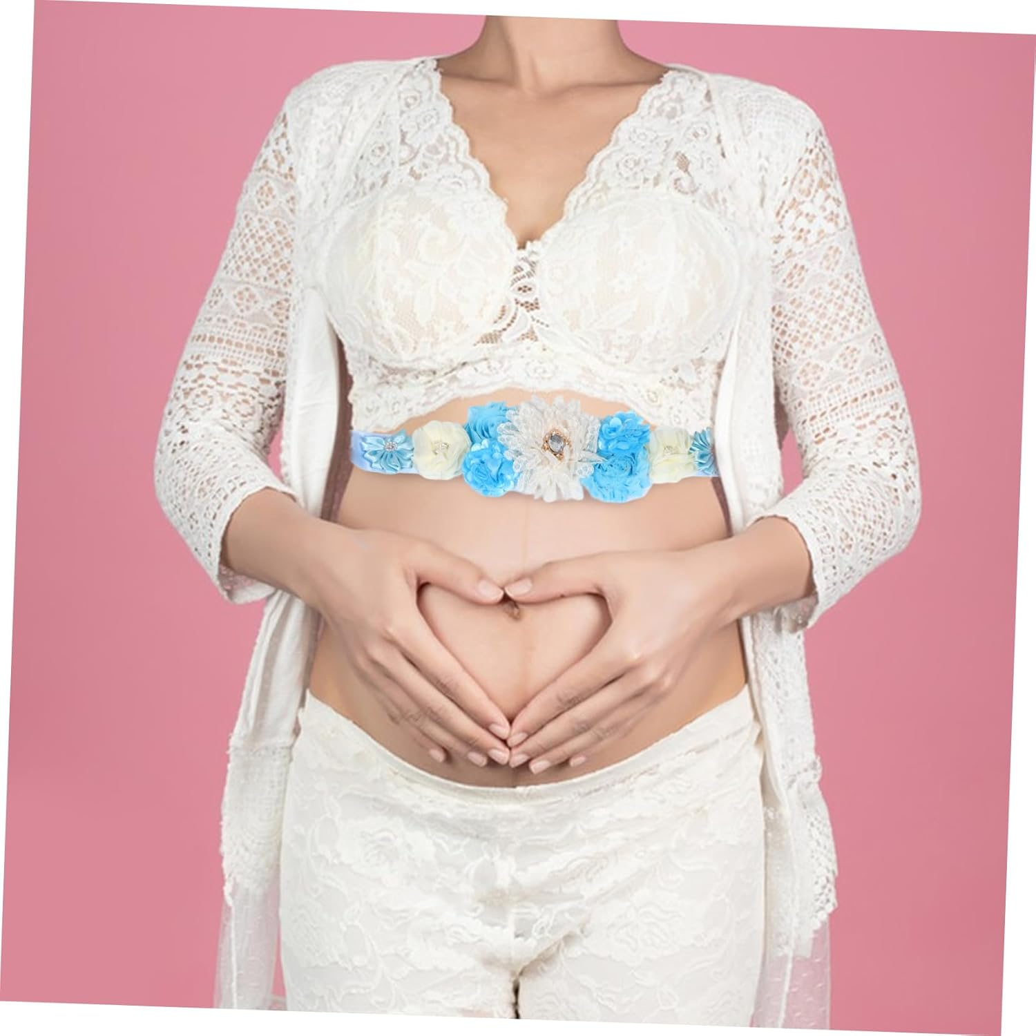 Abaodam 2Pcs Elegant Maternity Sash Belt Flowers Rhinestones for Shower Celebrations Keepsake for Expecting Mothers for Gender Reveal Events image number 2