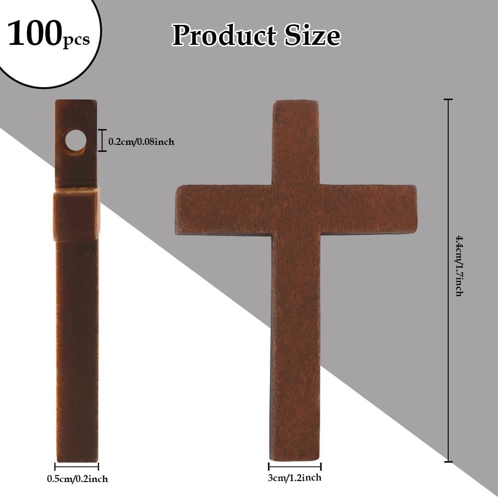100 Pieces Wooden Cross, 1.2X1.75 in Small Crosses for Crafts, Pocket Crosses in Bulk, Mini Cross with Small Hole, Pendant for Crafting Projects, Party Decorations image number 5