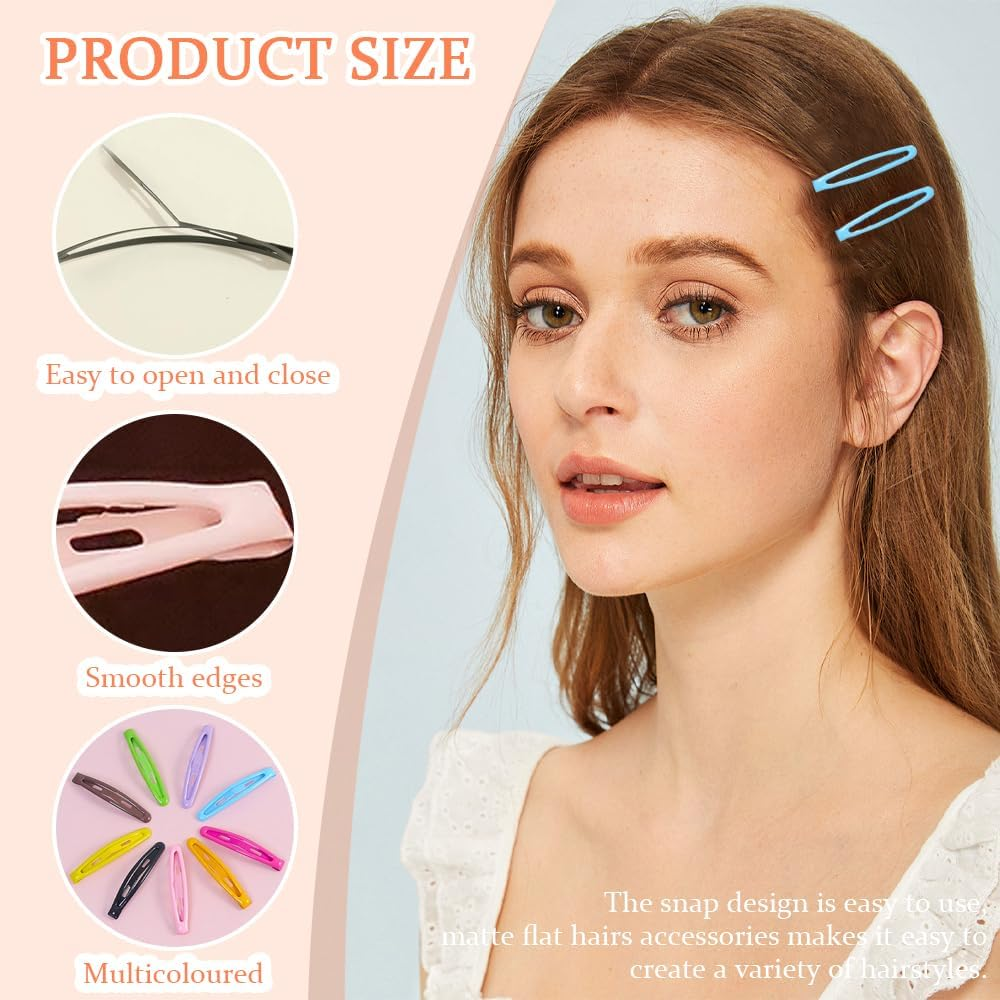 TRKETK 24 Pcs Hair Clip Snap Barrettes for Women Metal Non Slip Practical and Stylish Matte Flat Hairs Accessories Cute Head Clip Waterdrop Hairpin for Thick and Thin Fine All Hairstyle (8 Colors) image number 5