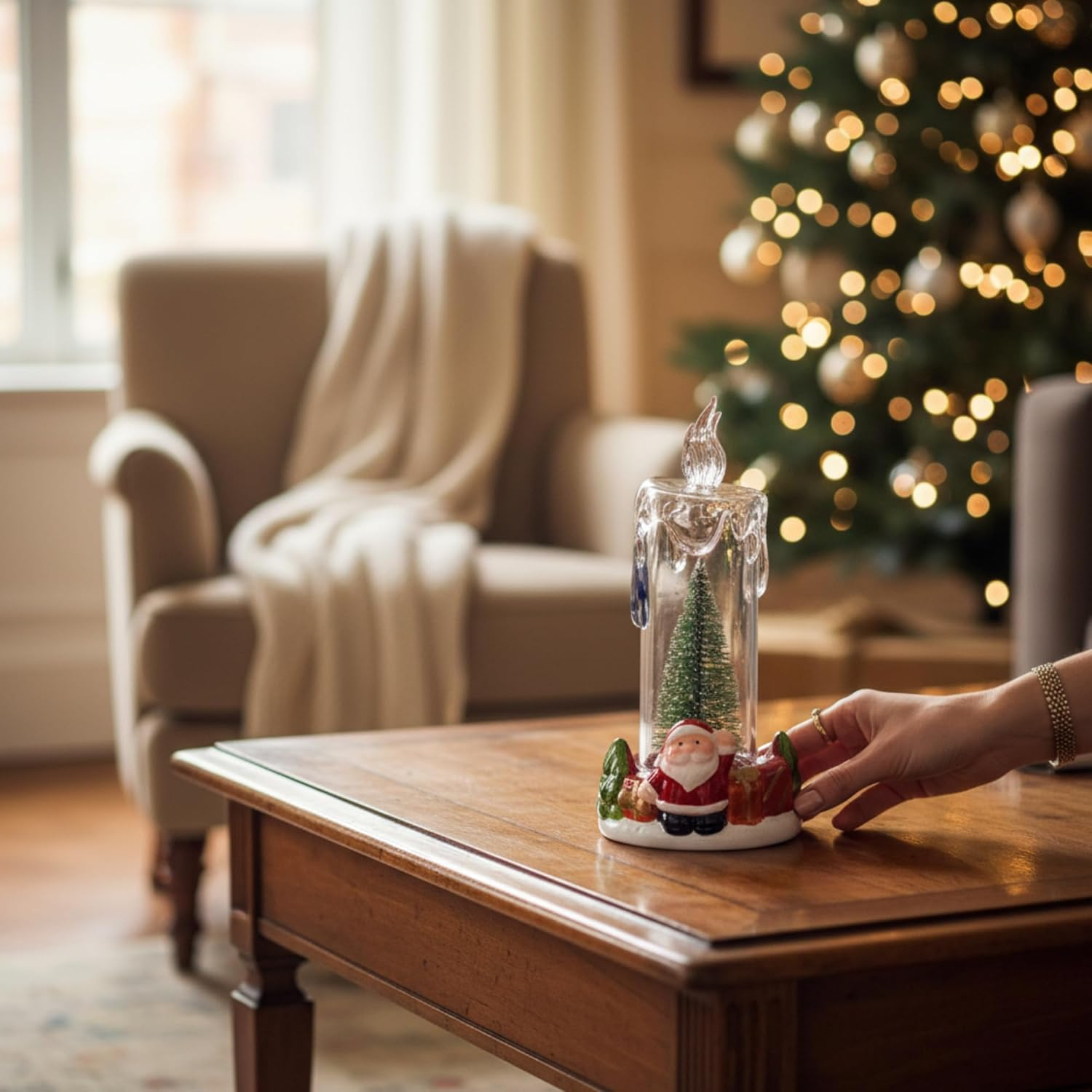 MIJOMA LED Candle Christmas Decoration with Christmas Tree and Santa Figure - Luminous Winter Scene Made of Acrylic and Dolomite - Atmospheric LED Christmas Lights for Home (Santa) image number 3