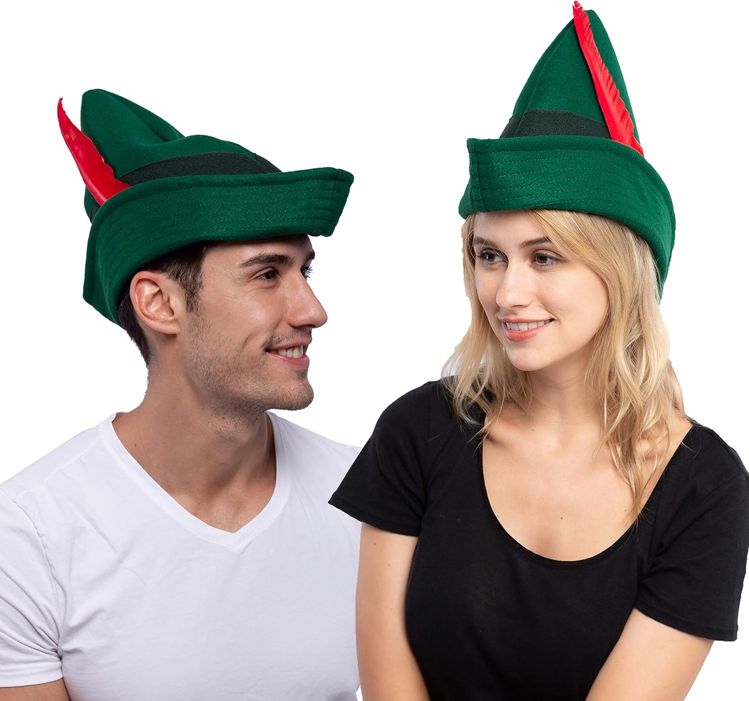 Felt Robin Hood Hats with Feather One Size Fits All for Adult Alpine Hat Party Costume, Peter Pan Hat, German Hat, Green Tyrolean Hat Halloween Dress up Party Favor. image number 3