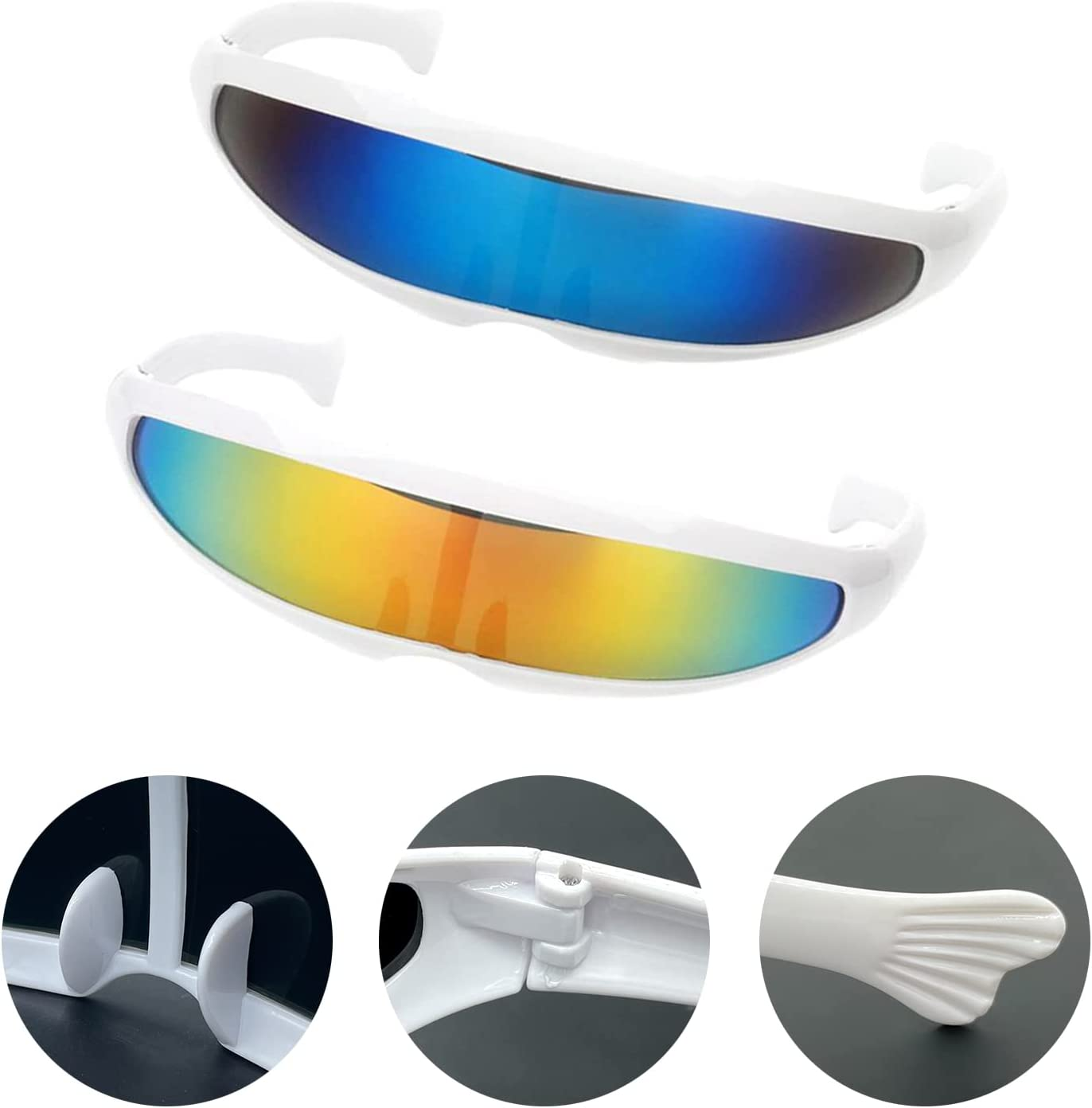Cyclops Sunglasses, Futuristic Glasses Narrow Color Mirrored Lens Novelty Cool Glasses for Party Cosplay Robot Space Costume, Yellow/Blue image number 3