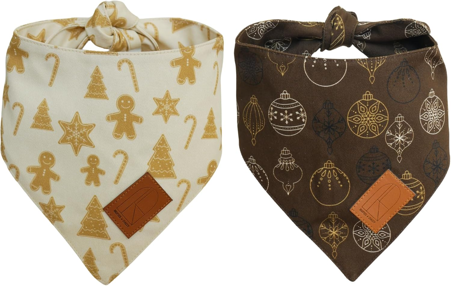 Christmas Dog Bandanas, 2 Pack, Gingerbread and Bauble Designs, Cotton, Adjustable for Small to Large Dogs (Medium) image number 2