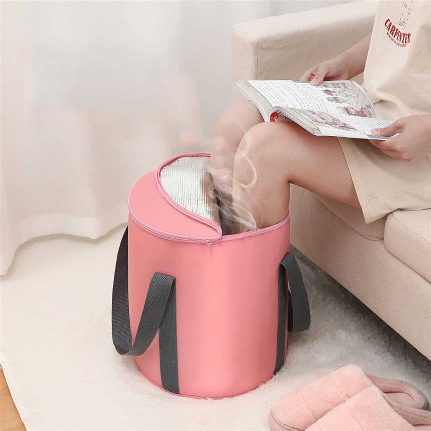 LKYJD Foot Bath Basin Portable Travel Collapsible Foot Basin Folding Foot Bath Tub Storage Bucket Soaking Feet Bucket for Camping Washing (Color : Pink A, Size : 31X36Cm) - Blue A image number 7