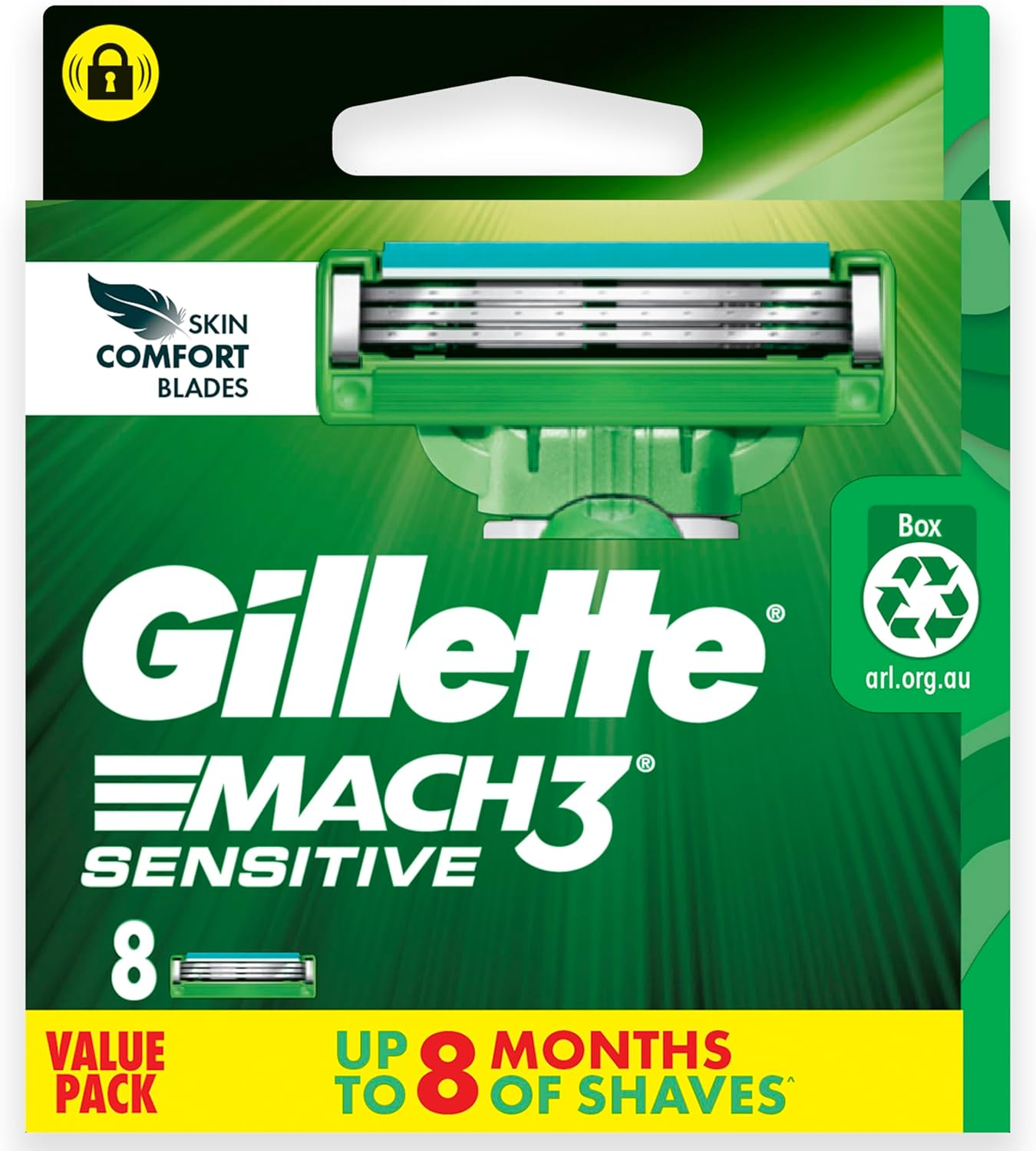 Gillette Mach3 Turbo Sensitive Men'S Razor Blade Refill Cartridges, Pack of 8 image number 5