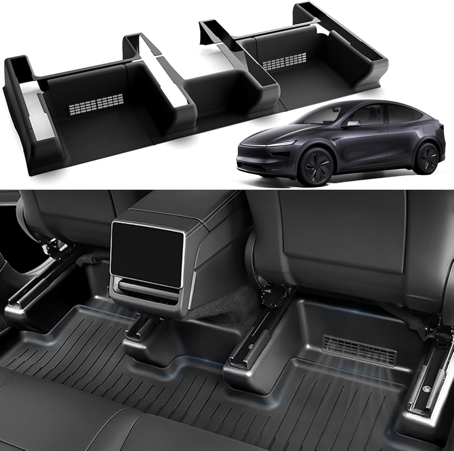 Foor Mats Kits for Tesla Model Y Juniper 2025 2026 Front Seat Slide Rail Cover Underseat Edge Protector TPE Seat Track Kick Mat Full around Wrap Case Shells Accessories (Black) image number 2