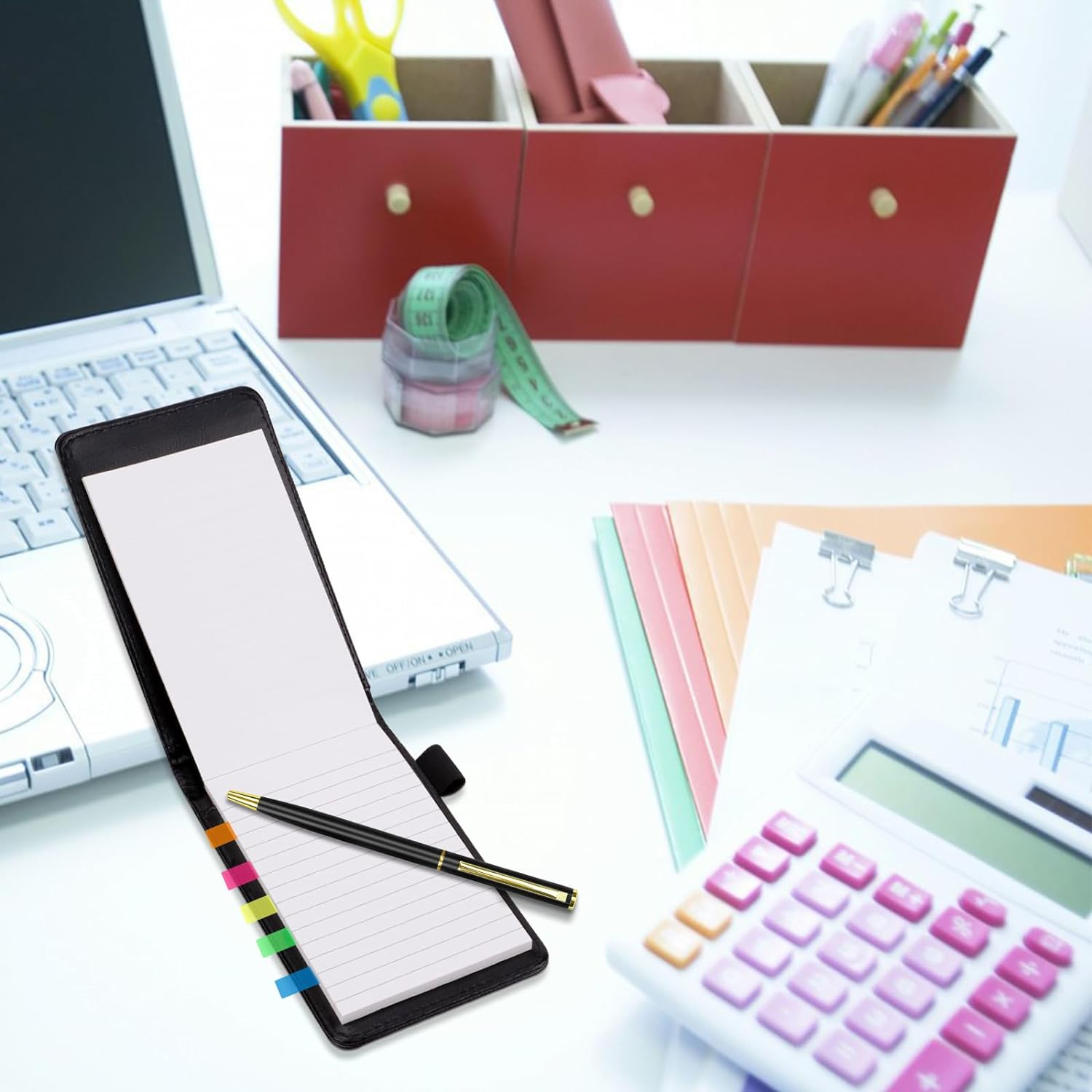 SHAIDOJIO 7Pcs Small Pocket Notepad Holder Set, Mini Notepad Pen Holder with 50 Lined Sheets, A7 Pu Leather Pocket Notebook with 4 Memo Book Refills, 1 Metal Pen, 1 Index Tag for Home Office School image number 1