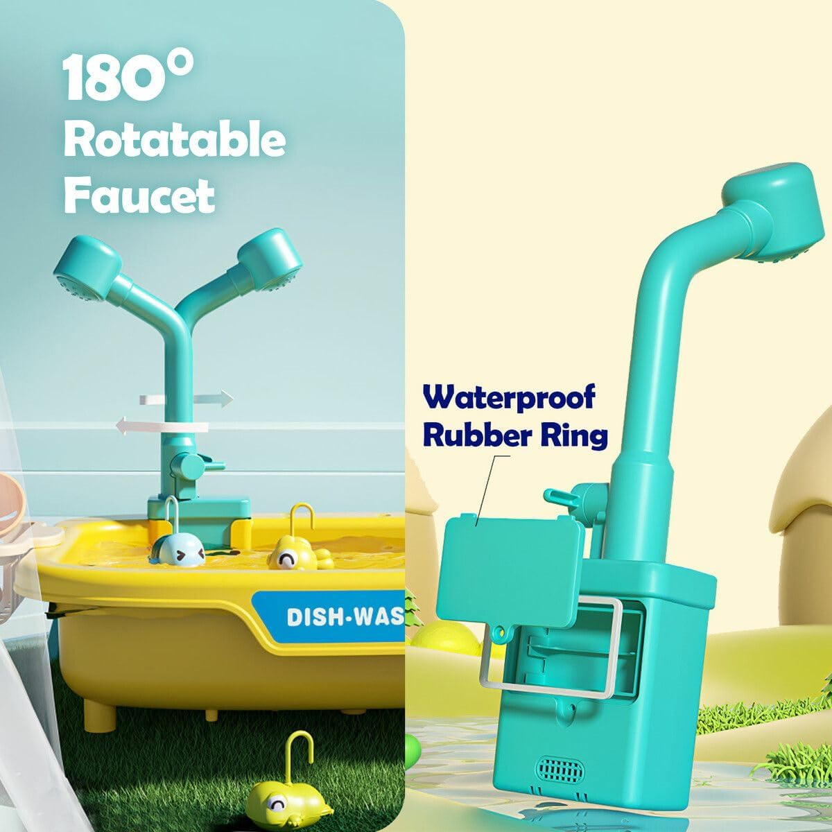 KIDBOT Fishing Game Table Toy with Running Water Children Role Play Electric Pool Outdoor Backyard Activity Pretend Set image number 2