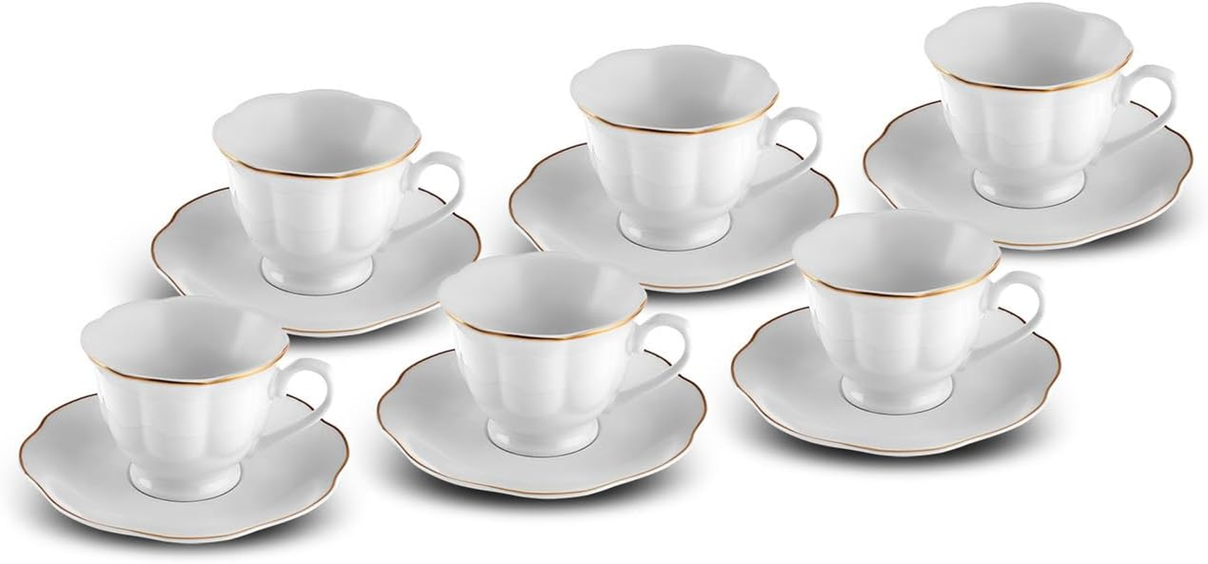 Karaca &Ccedil;an Porcelain Espresso Turkish Coffee Cup Set of 6, 12 Piece, 90Ml, Cup and Saucers, Espresso Cups, Small Coffee Cups, White Gold image number 1