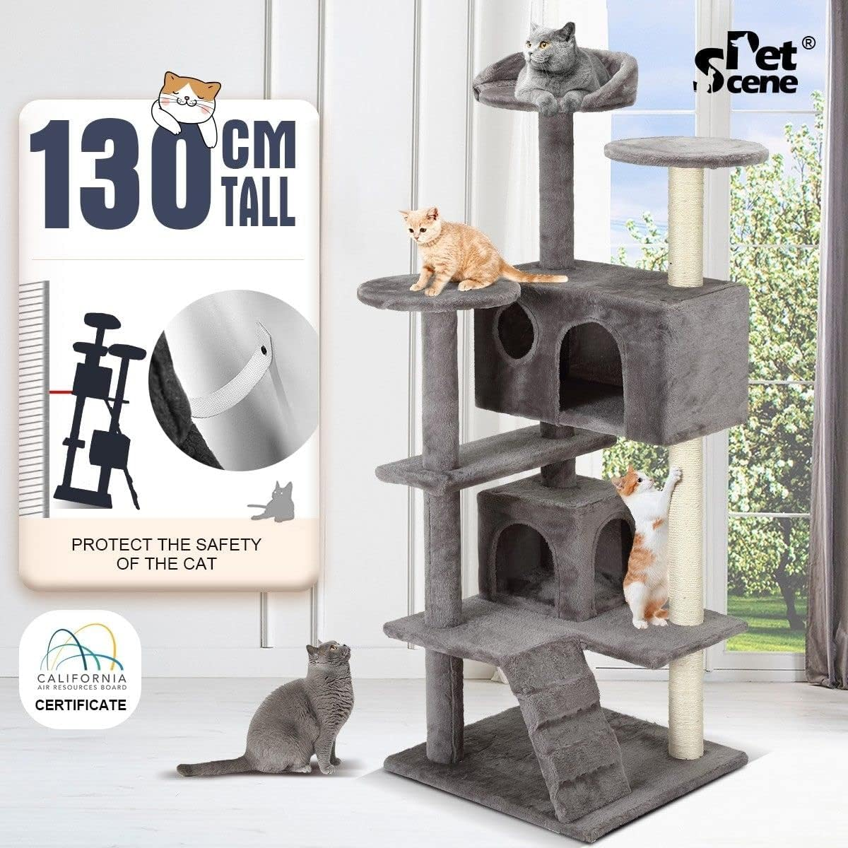 130Cm Cat Scratching Post Cat Tree Tower Home Exercise Gym Climbing Tree Play House Medium image number 1