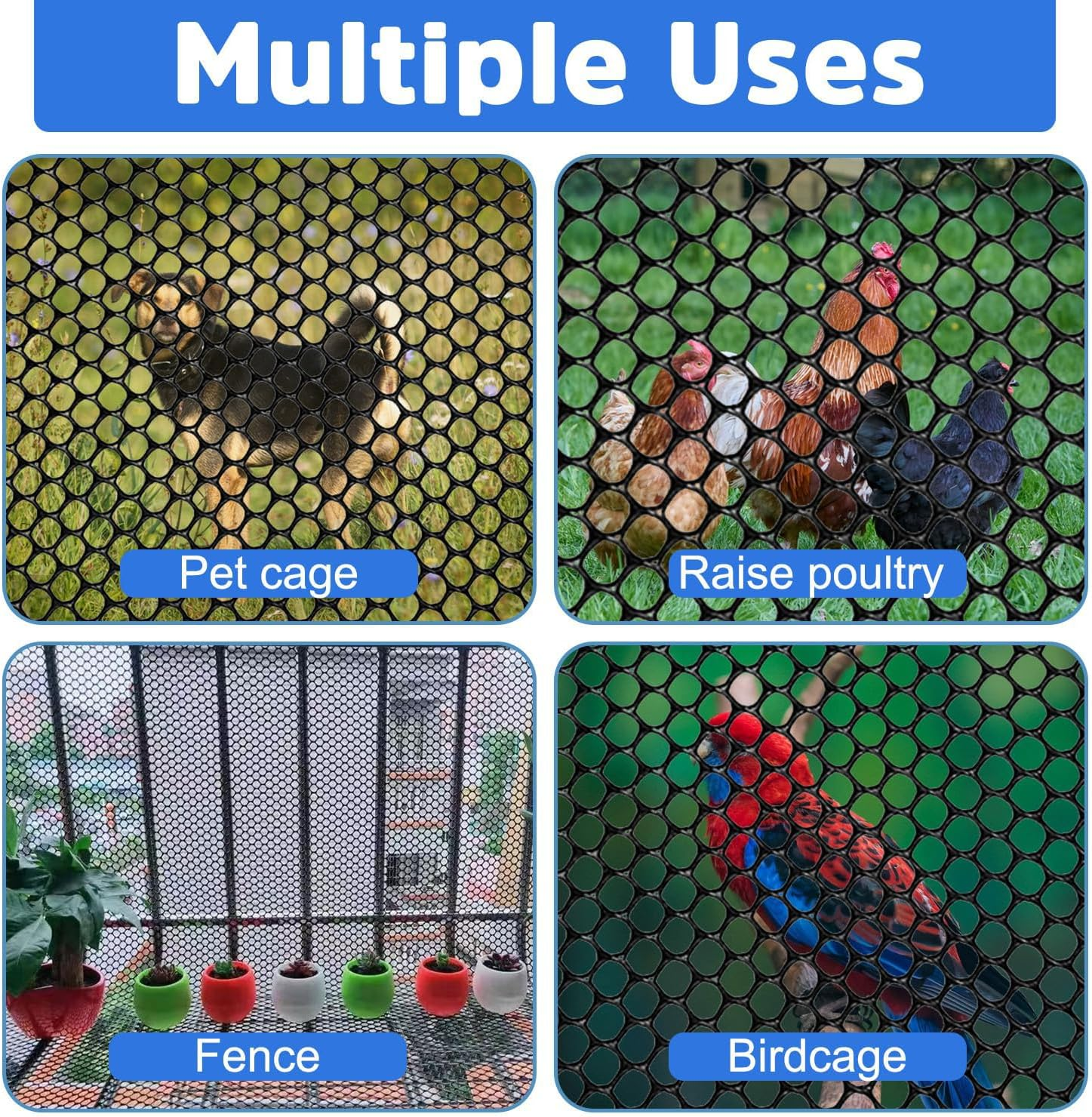 Yharnamite 40 X 300Cm Plastic Wire Mesh Fence Roll with 50 Pcs Fixed Straps, Durable Chicken Wire Mesh for Poultry, Dog, Rabbit, Heavy Duty Plastic Fencing Netting for Garden, Yard Protection (Black) - Black image number 6