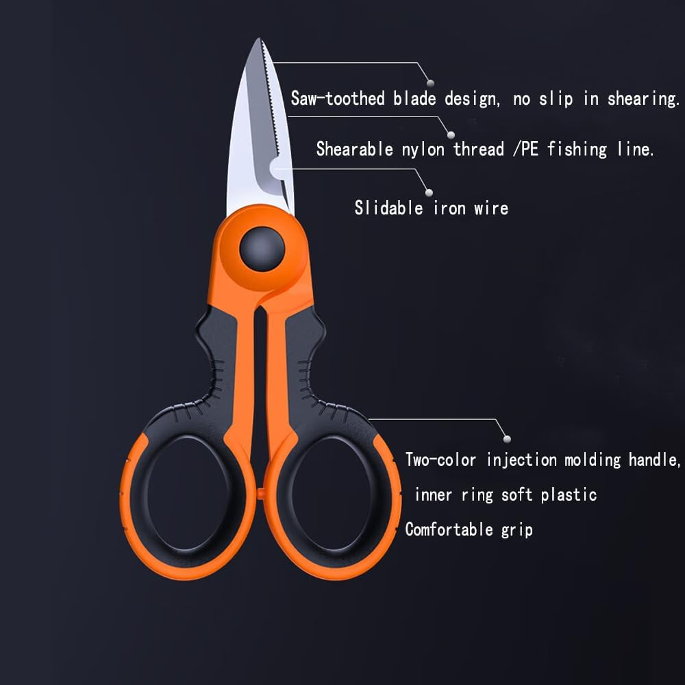 3 Pcs Fishing Scissors Fishing Scissor for Braided Line Finshing Line Cutter Multi Function Scissors Anti-Slip Serrated Edge Scissor