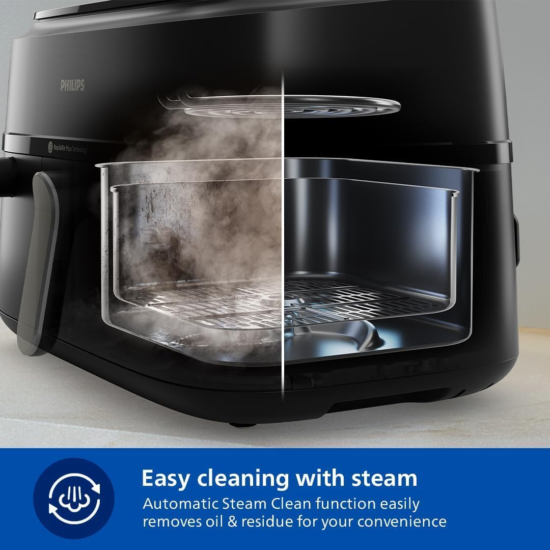 Philips Dual Basket Air Fryer 5000 Series, 9L, Steam Function, 2 Baskets, Synch Function, Rapid Air Technology, Versatile Large Hot Air Fryer, 90% Less Fat and Energy Saving, Homeid App (NA551/00) image number 2
