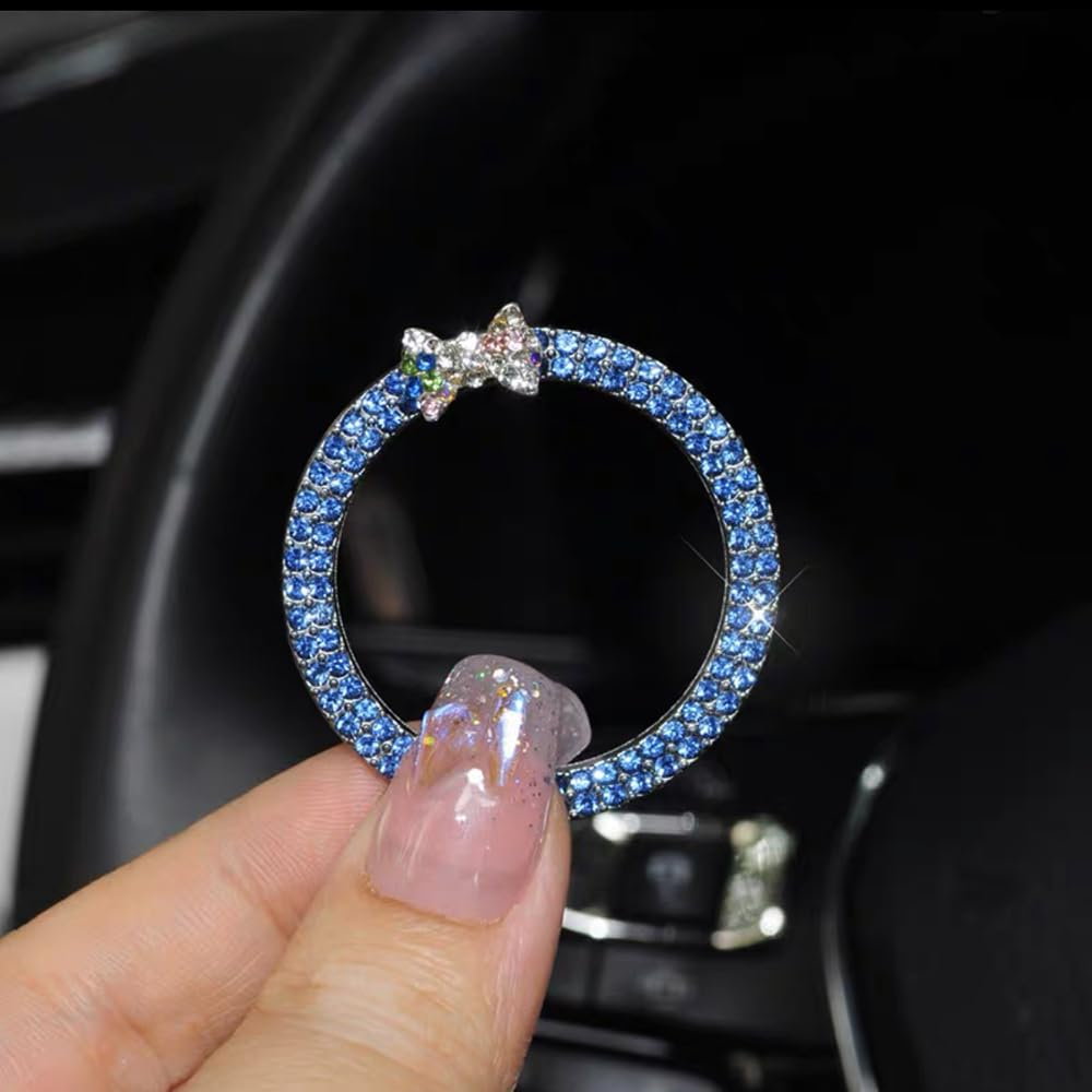 Car Bling Ring Emblem Car Accessories for Buttons & Knobs, Push Start Button Cover/Sticker, Key Ignition & Knob Ring Decoration, Bling Car Interior Accessories - Blue