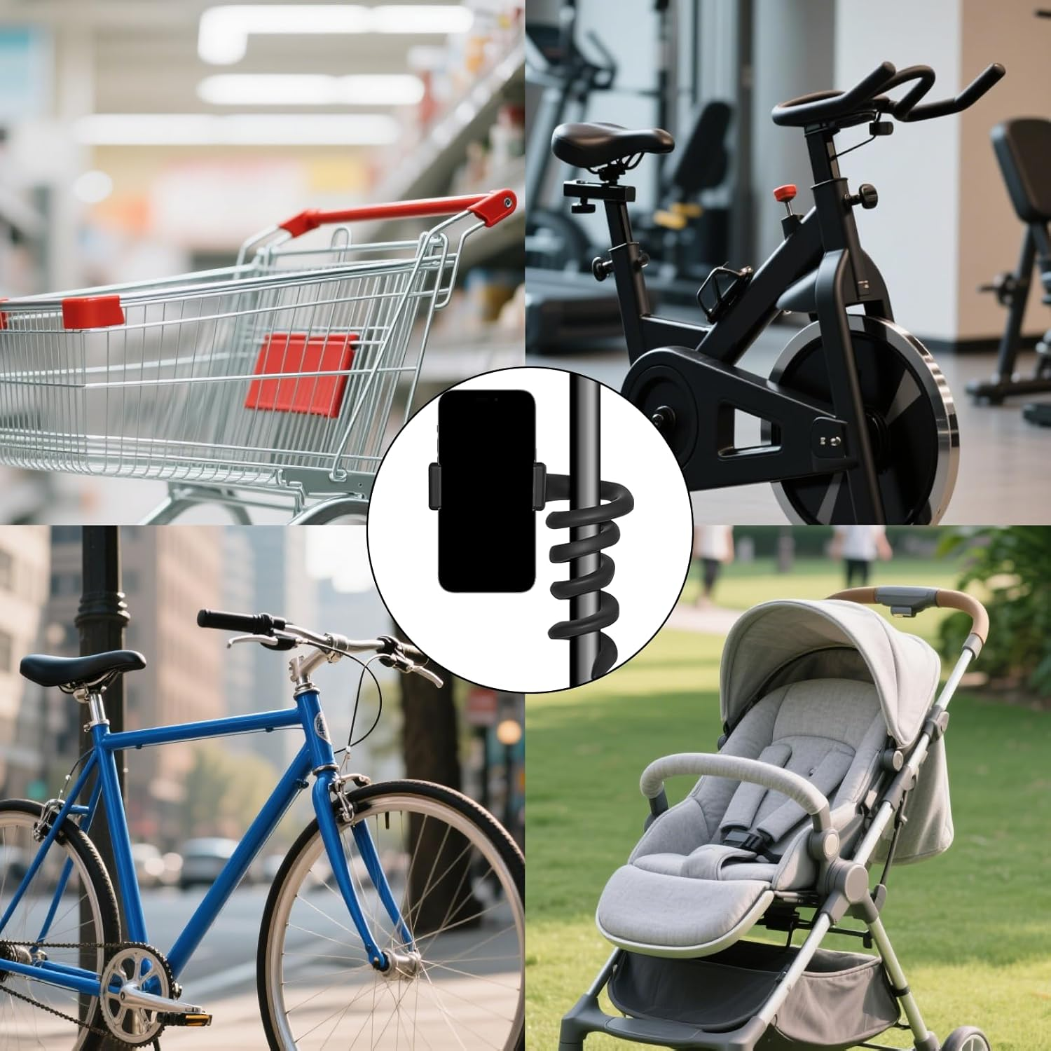 Portable Phone Holder with Anti-Slip Handrail Flexible Bicycle Phone Holder Suitable for Desk Handlebars Treadmill Cart Shopping Cart Kitchen Car image number 1