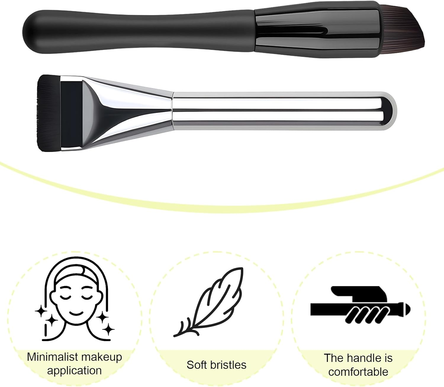 3Pcs Flat Foundation Brush,Face Mask Brush Makeup Spatula Facial Brush for Liquid Foundation Mask, 2 Flat Foundation Brushs & 1 Makeup Brush,Premium Face Korean Makeup Brush for Blending Cream（Silver/Black） image number 4